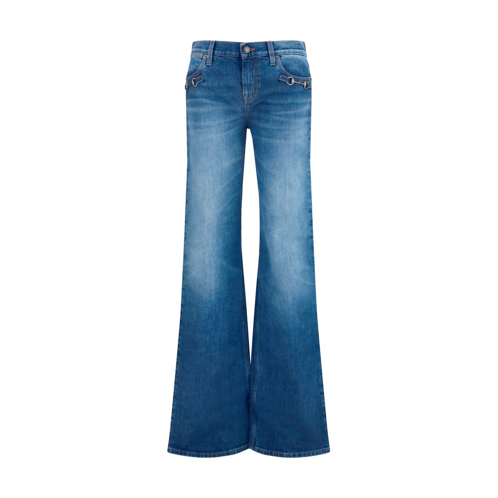 Gucci Horsebit Stretch Cotton Flared Jeans in Blue | AW26