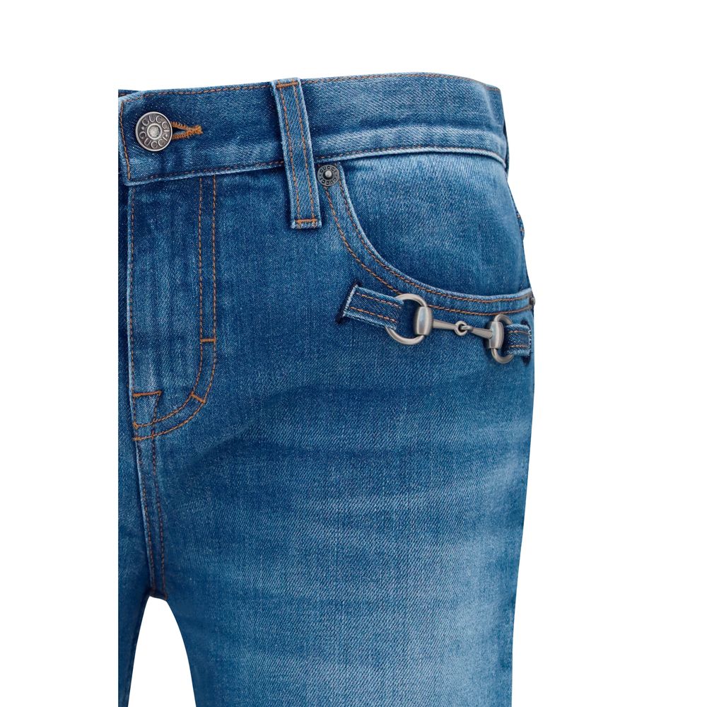 Gucci Horsebit Stretch Cotton Flared Jeans in Blue | AW26