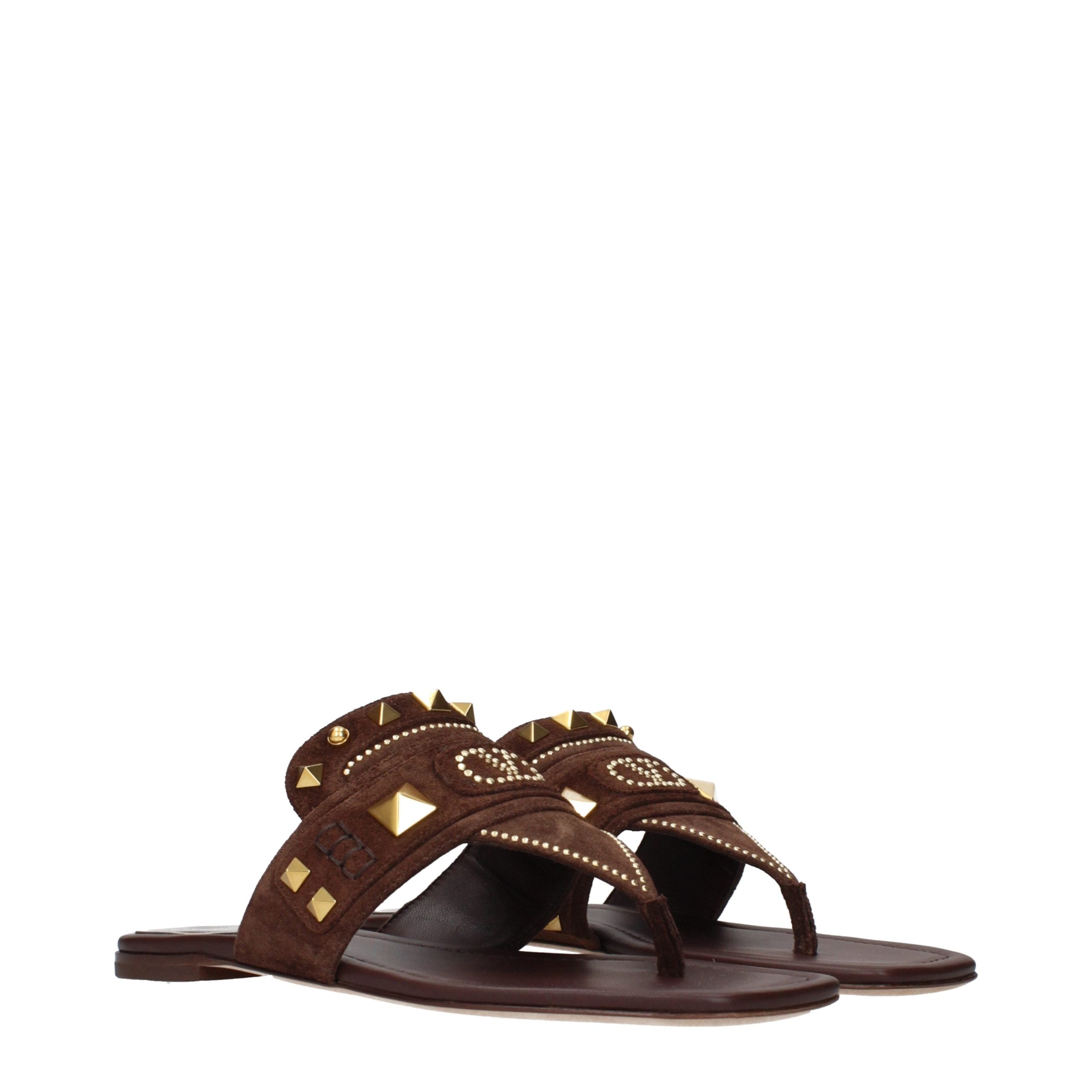 Valentino Garavani Brown Suede Flip-Flop Sandals with Front Logo