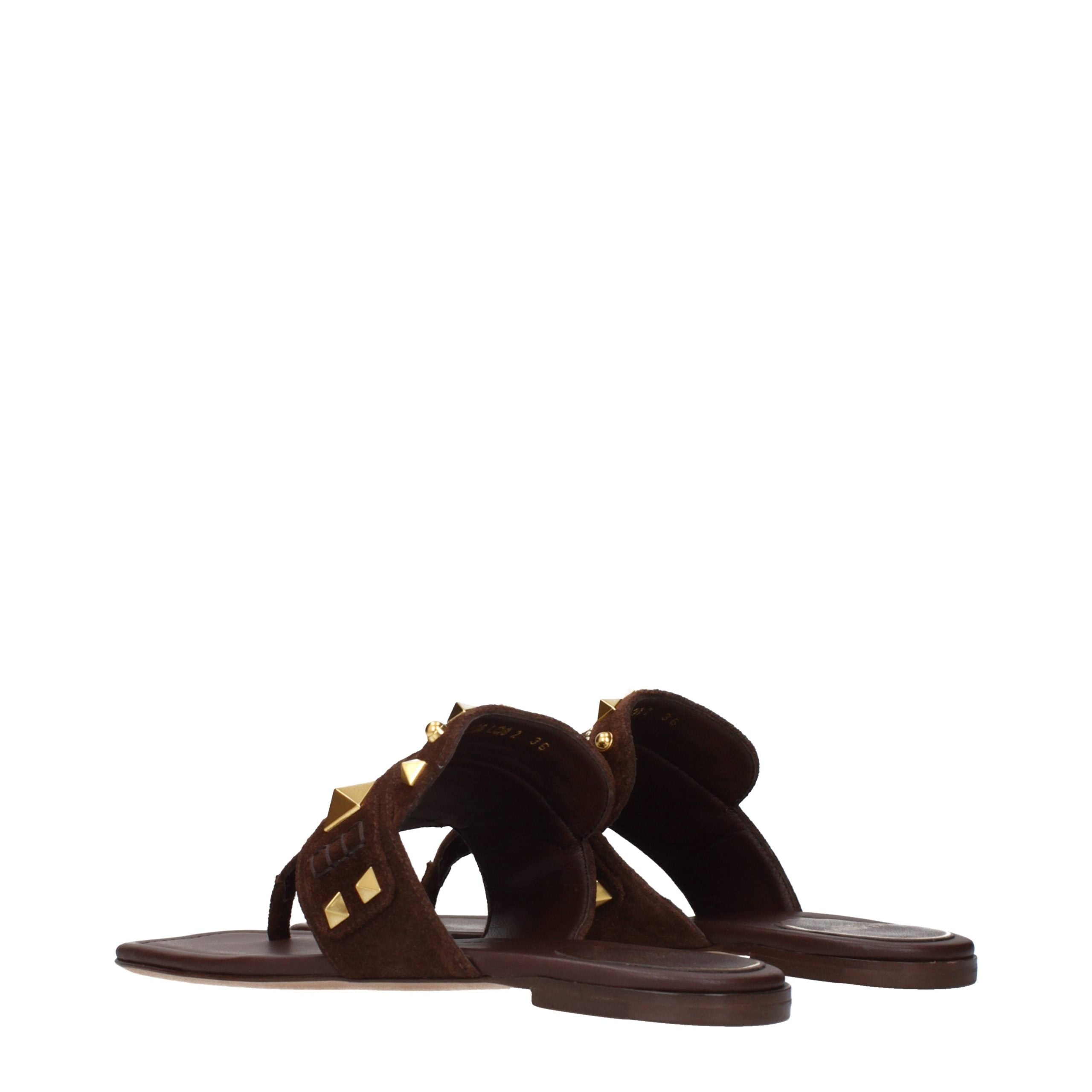Valentino Garavani Brown Suede Flip-Flop Sandals with Front Logo