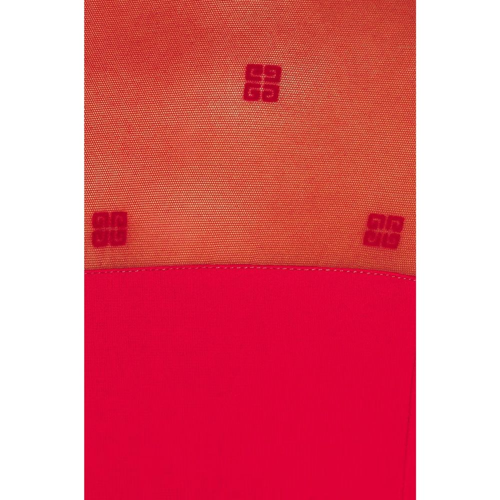 Givenchy Red Viscose Mini Dress 4G Logo Mesh Sleeves Turtleneck