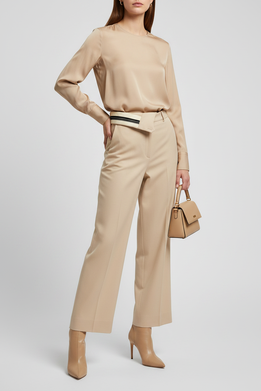 Beige Wool Casual Pants