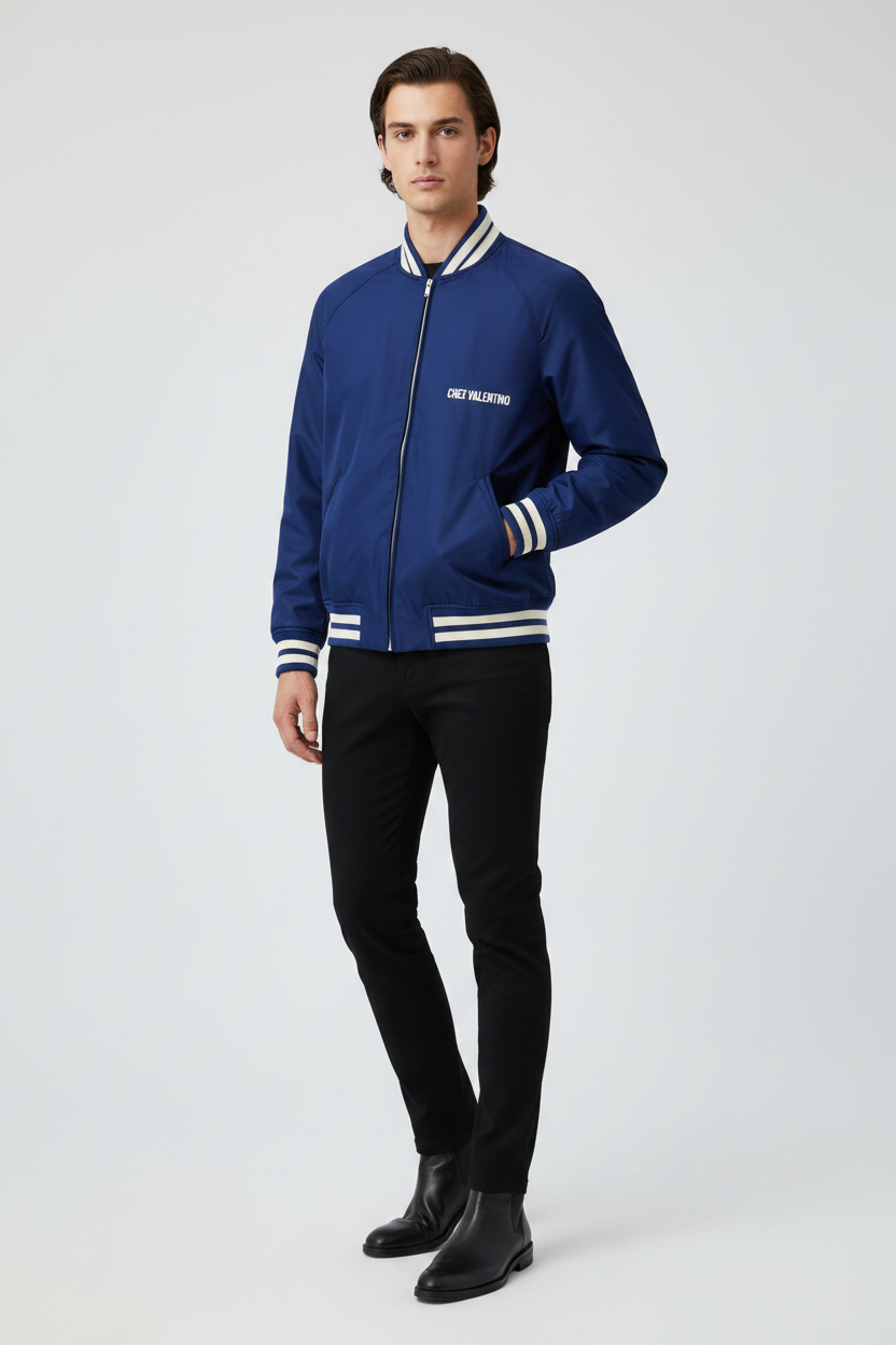 Valentino Garavani Chez Valentino Blue Polyamide Bomber Jacket