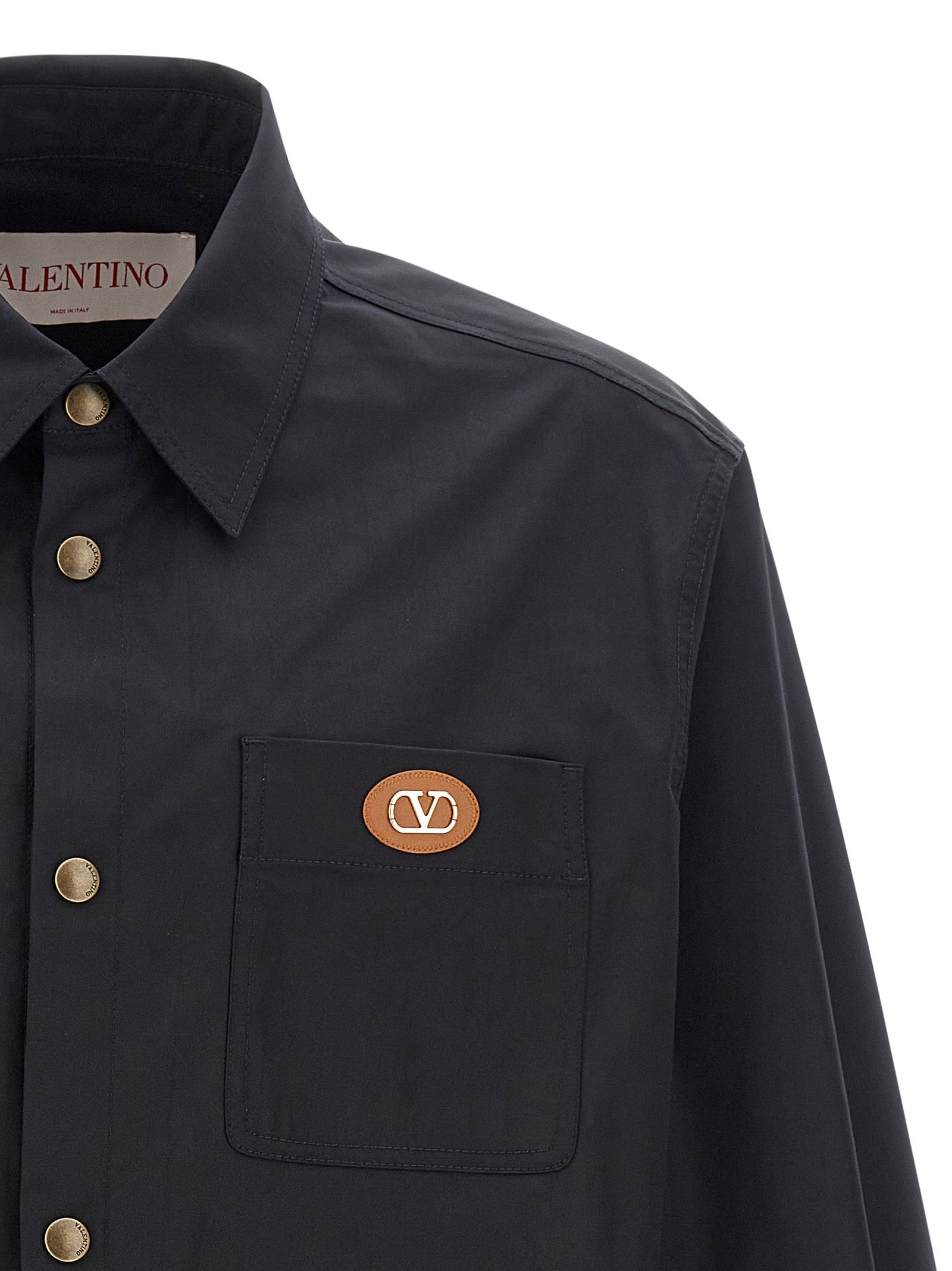 Valentino Garavani Shirt-Style Nylon Jacket in Blue | V Detail | Made in Italy