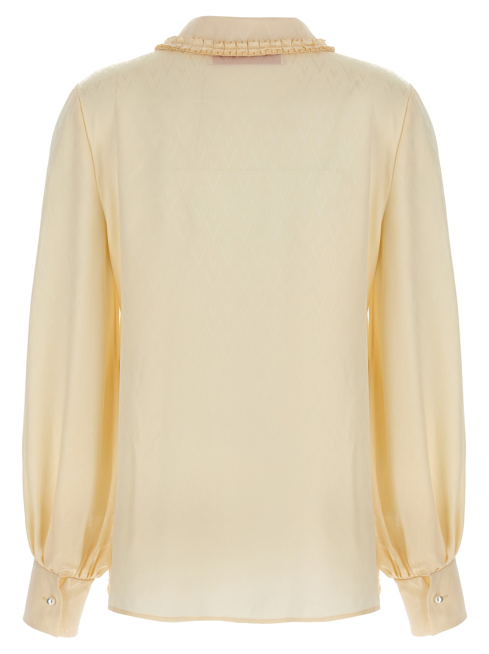 Valentino Garavani Toute la V Beige Silk Jacquard Ruffle Blouse