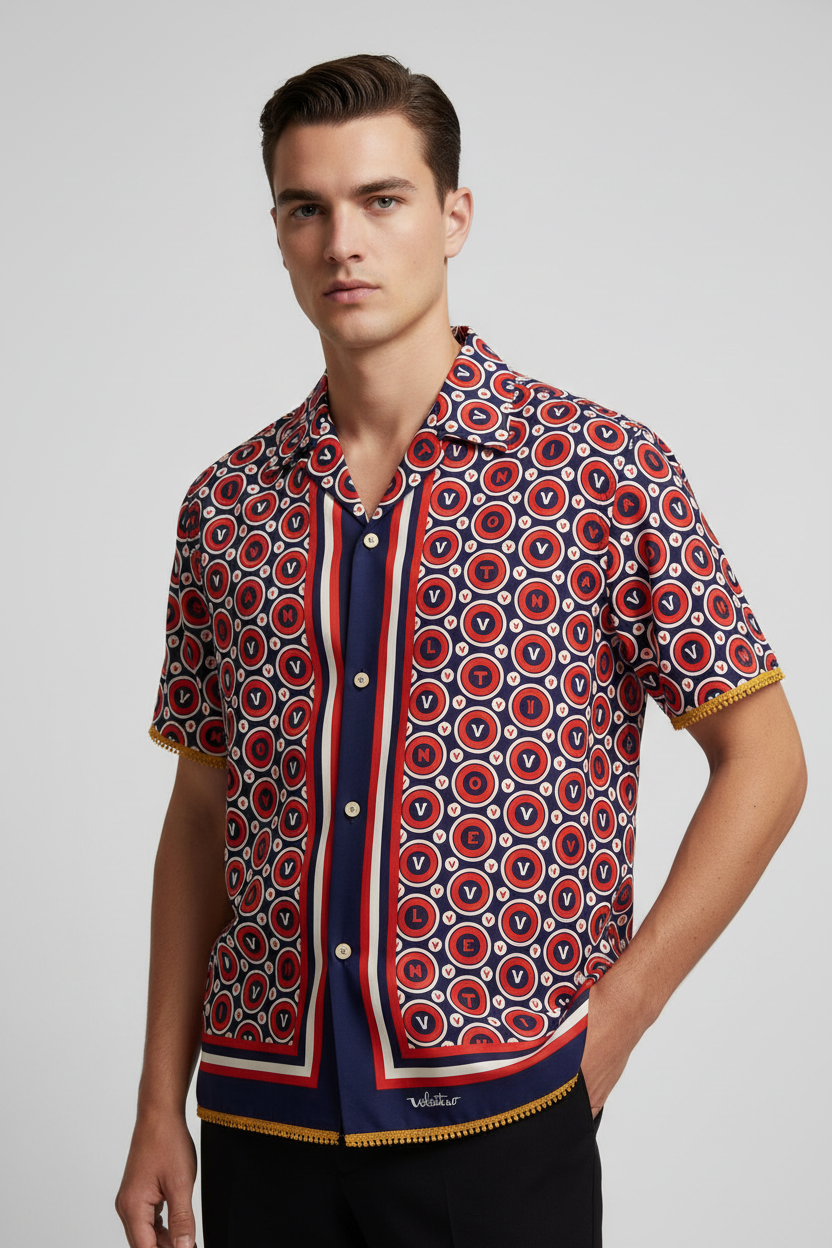 Valentino Garavani Bulles Royales Multicolor Cotton Bowling Shirt
