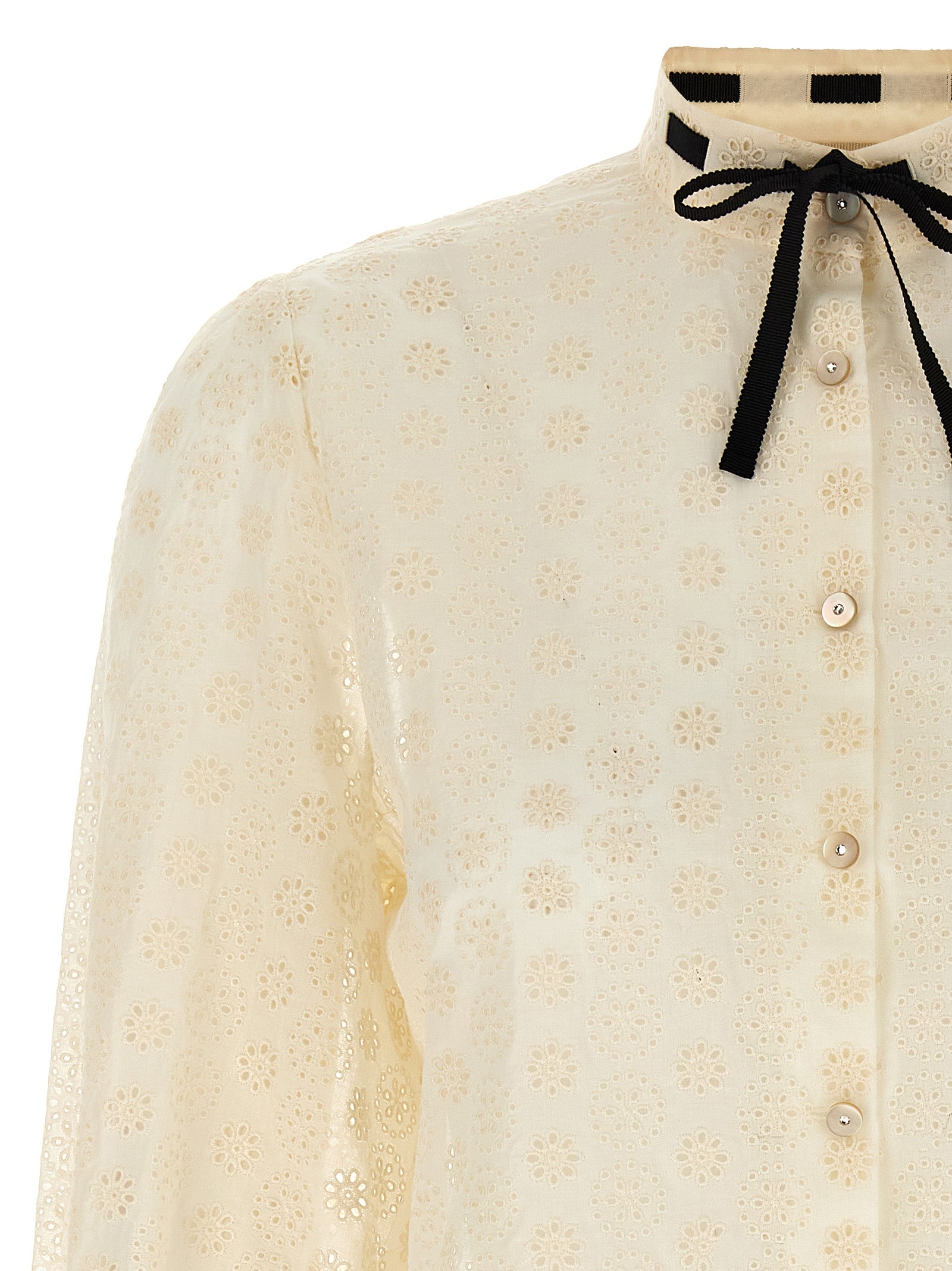 Valentino Garavani Daisy Sangallo White Cotton Polka Dot Blouse
