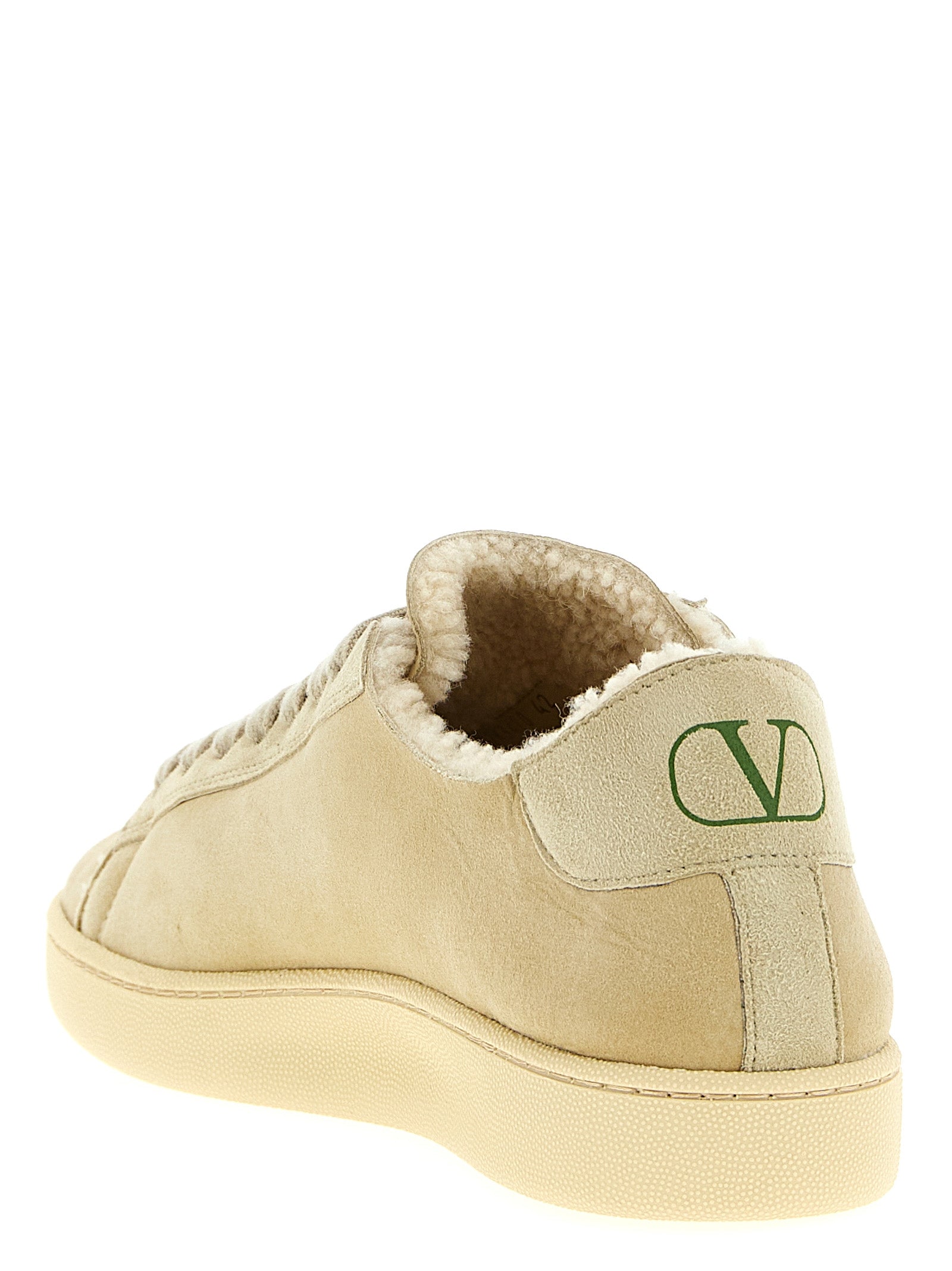 Valentino Garavani Royco Beige Goatskin Shearling Low Top Sneakers