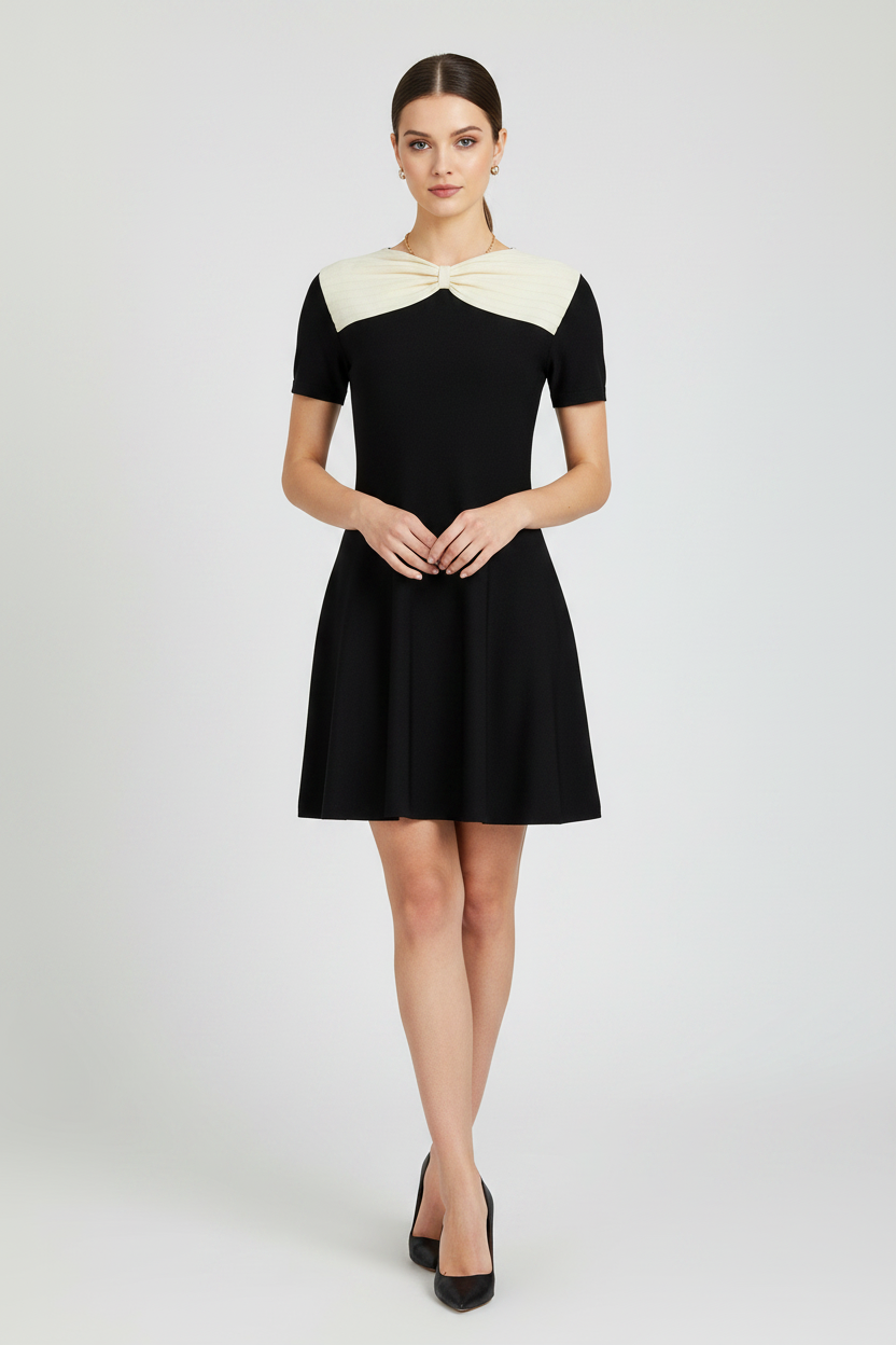 Valentino Garavani Black Viscose Mini Dress with Bow Detail