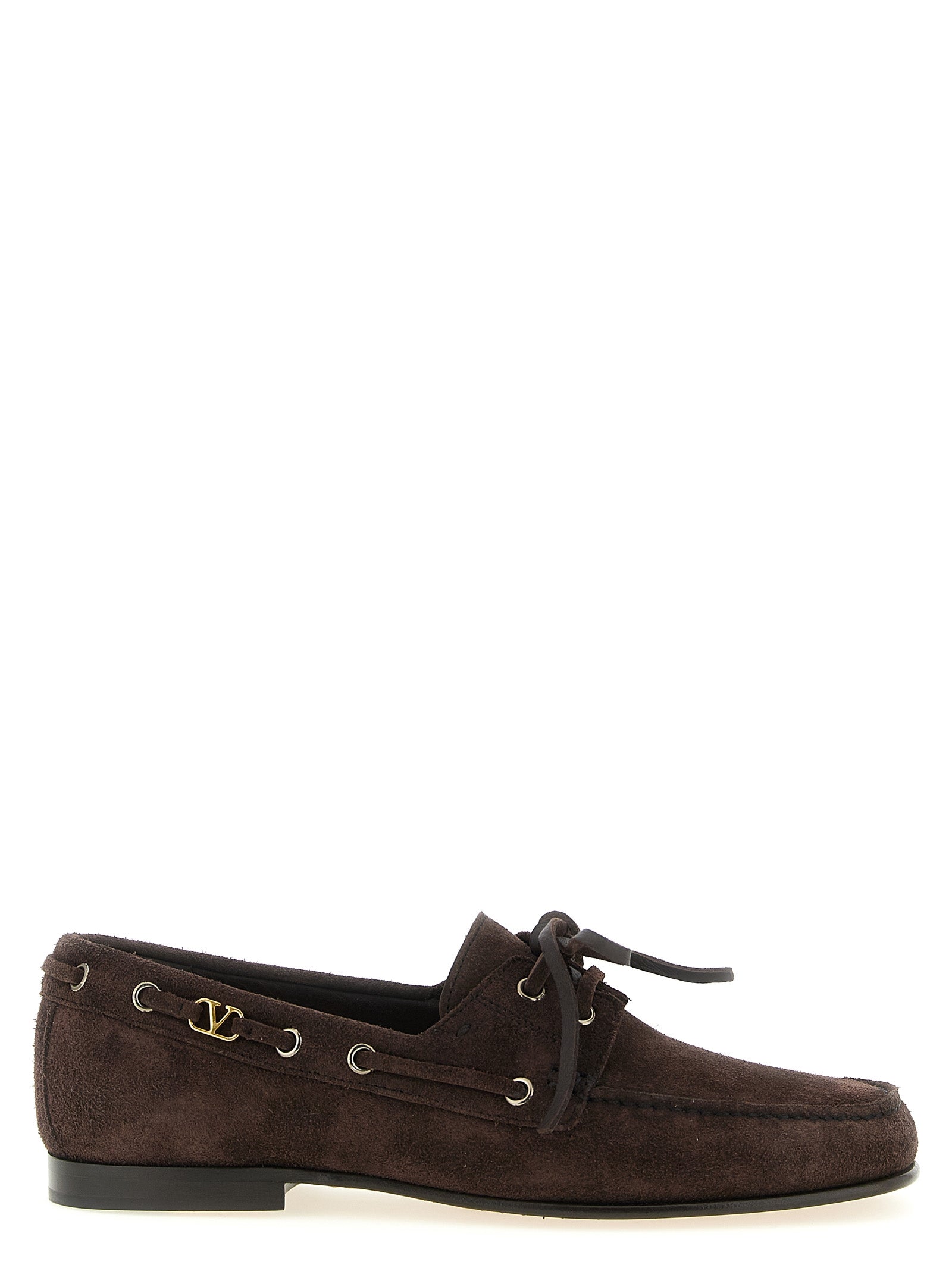 Valentino Garavani Palm Avenue Brown Suede Boat Shoe Loafers VLogo