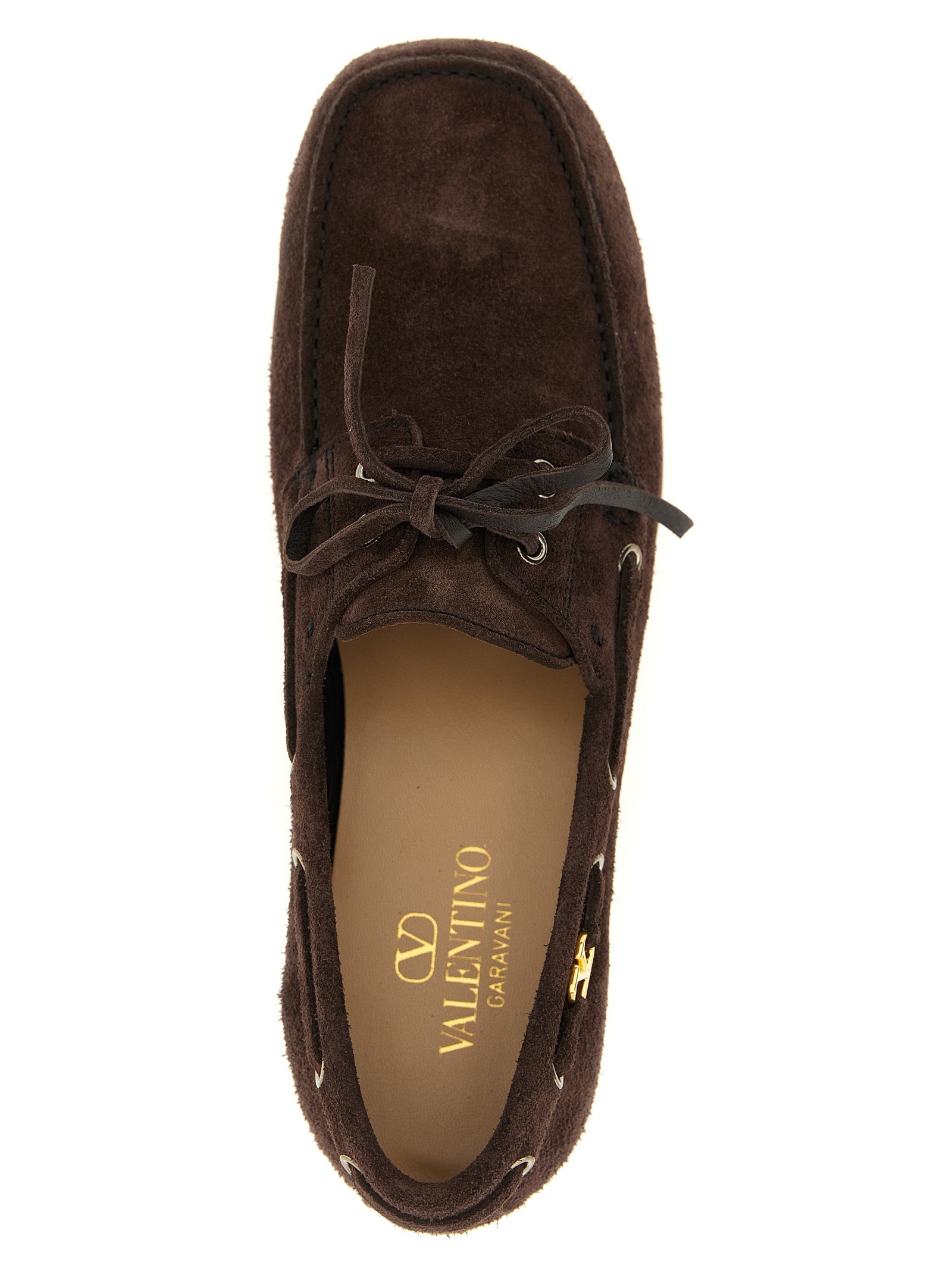 Valentino Garavani Palm Avenue Brown Suede Boat Shoe Loafers VLogo