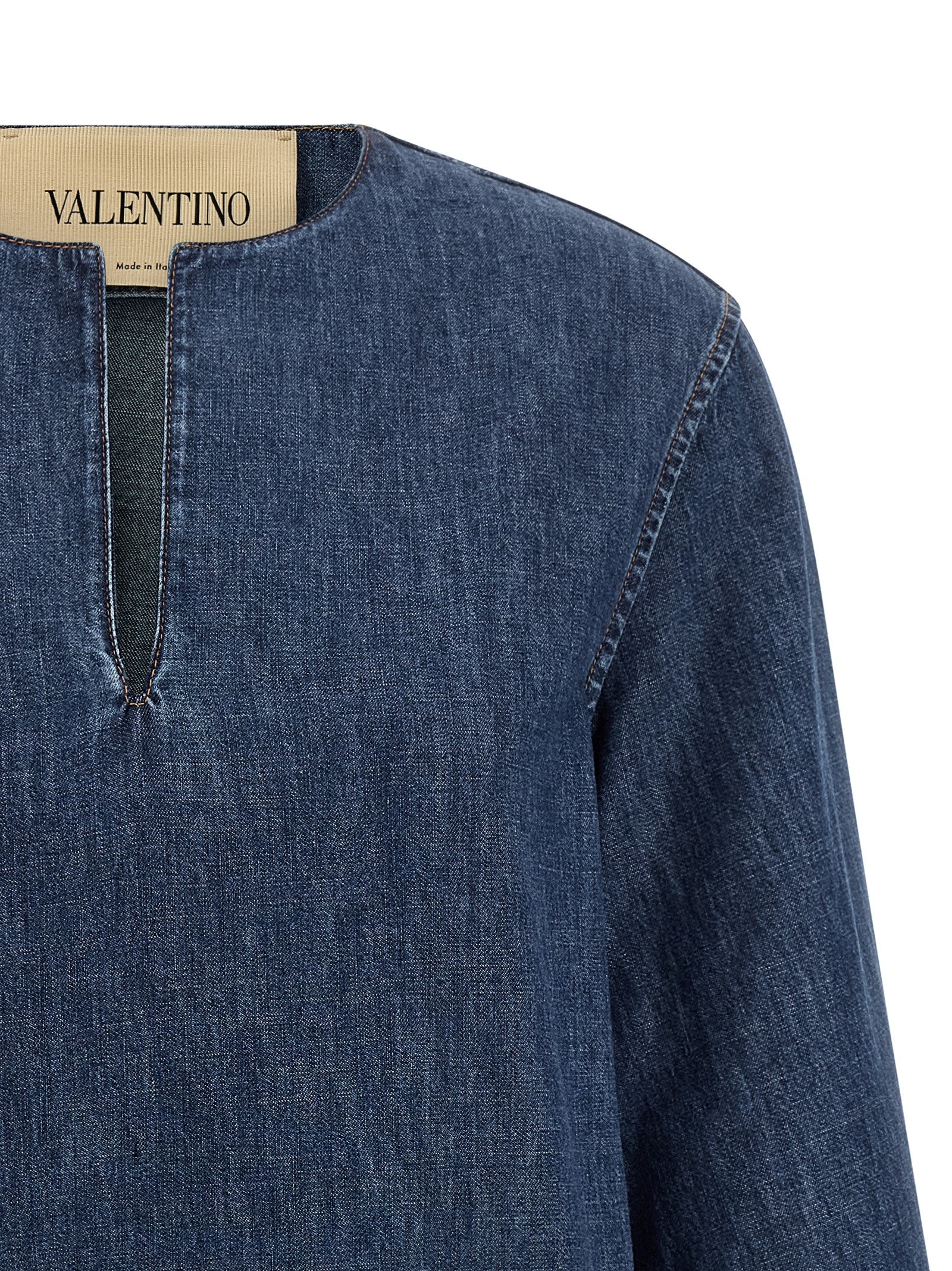 Valentino Garavani VGold Denim Mini Dress in Medium Blue