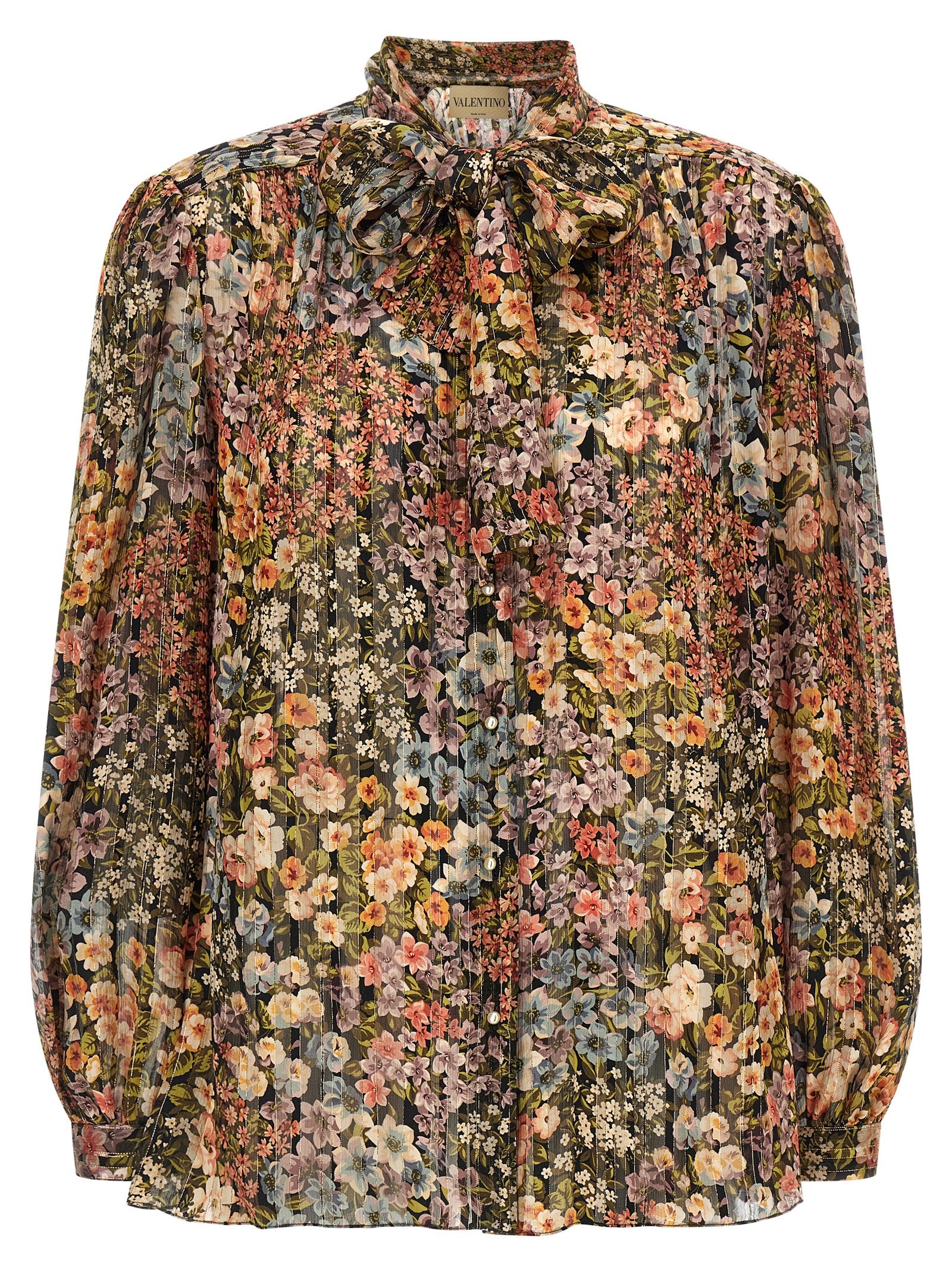 Valentino Garavani Après l'Hiver Fiorellini Silk Lamé Blouse in Multicolor