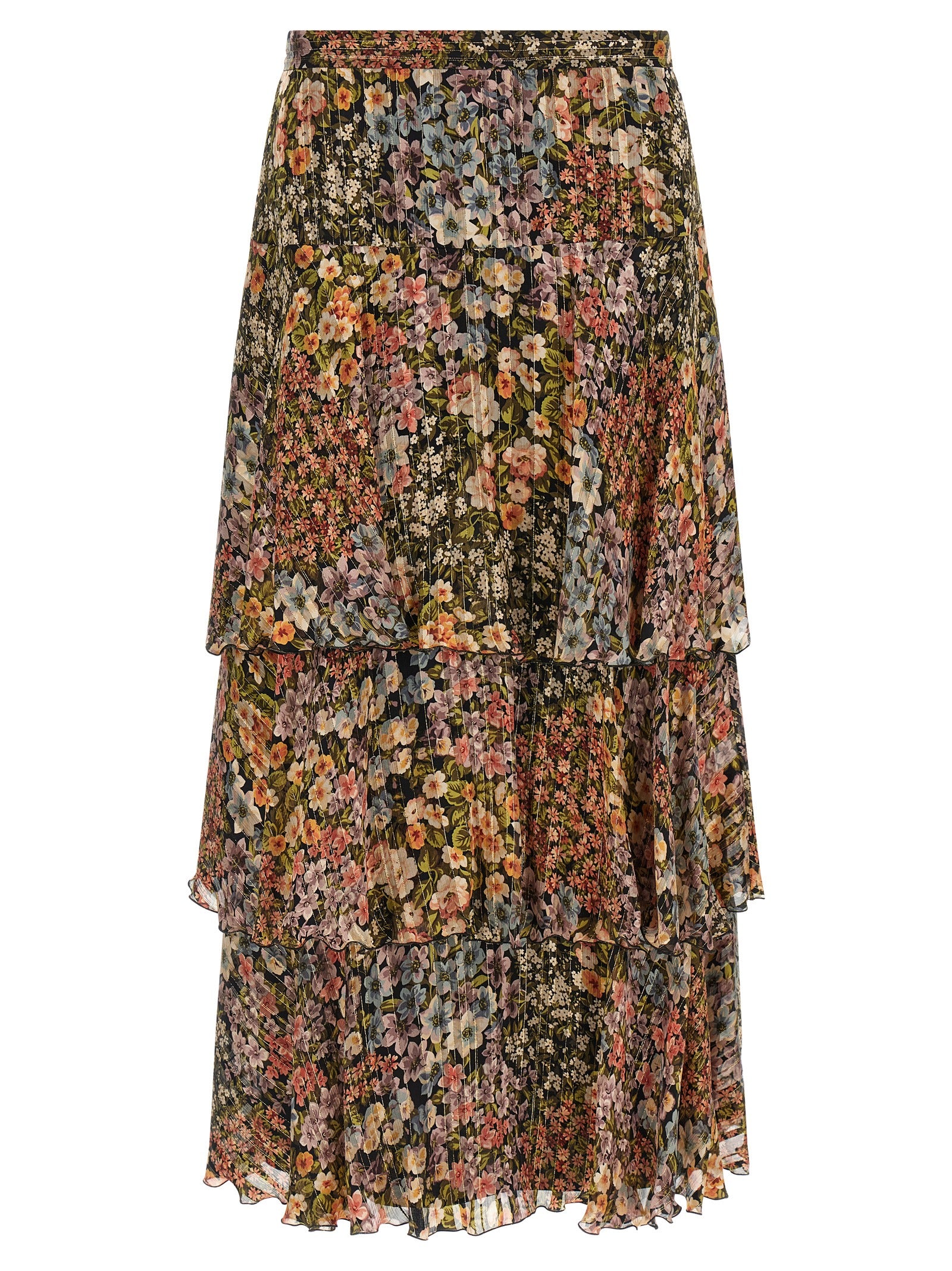 Valentino Garavani Après l'Hiver Fiorellini Silk Lamé Midi Skirt