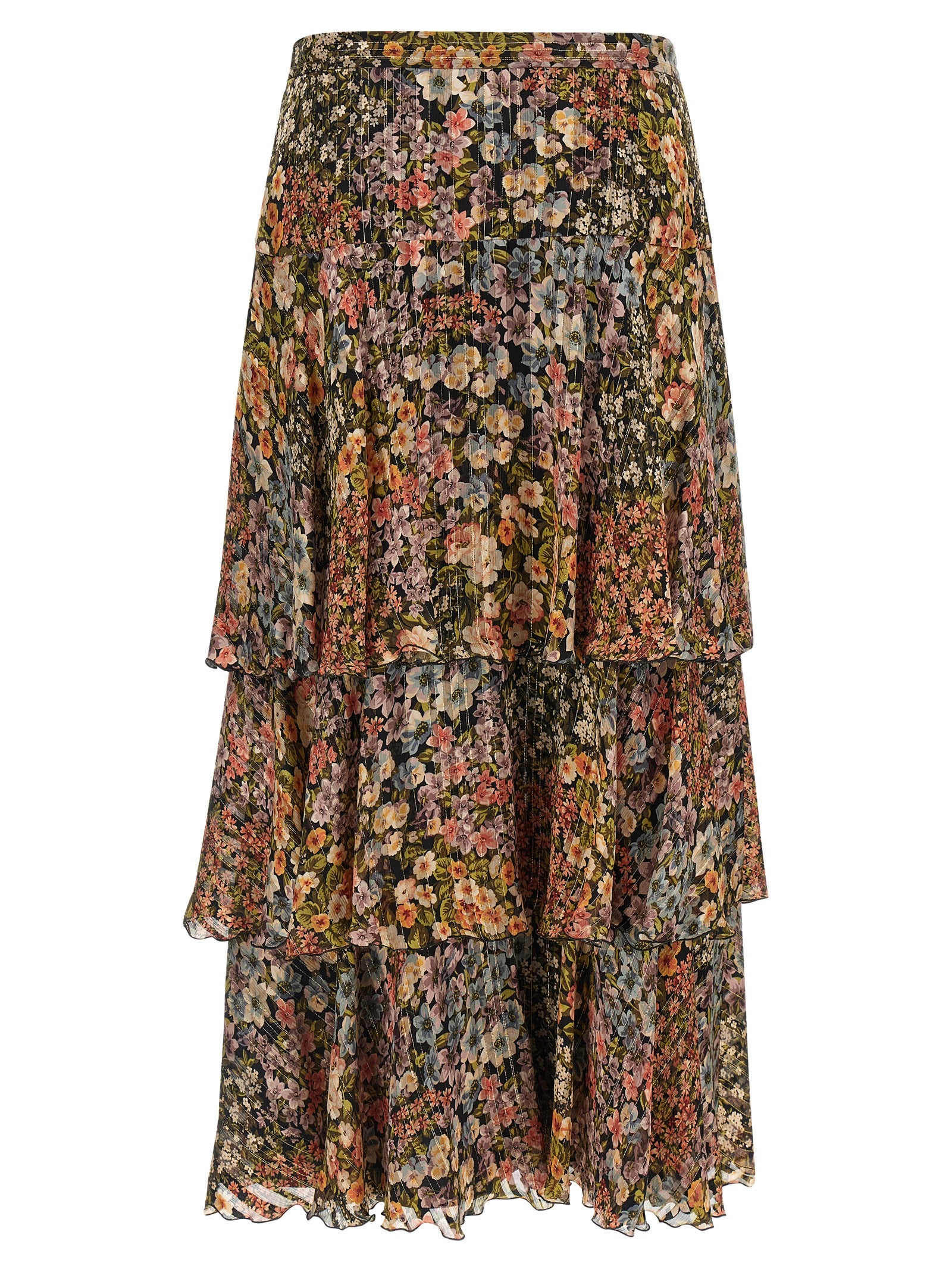Valentino Garavani Après l'Hiver Fiorellini Silk Lamé Midi Skirt