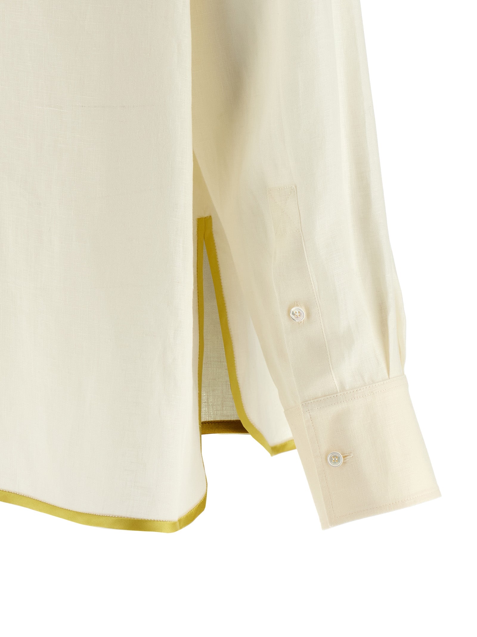 Valentino Garavani Floral Embroidered Linen Shirt in Ivory with Chartreuse Trim