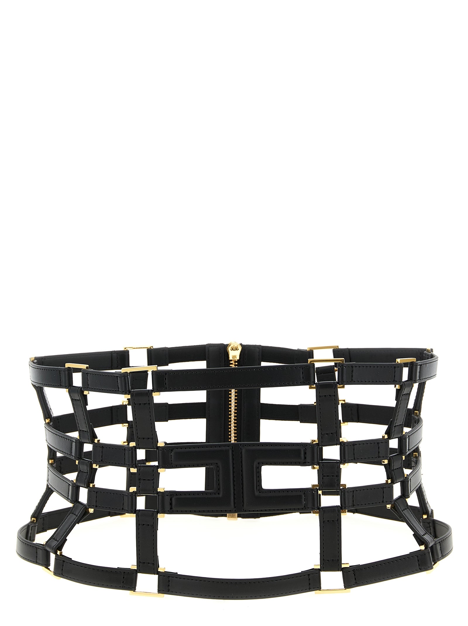 Elisabetta Franchi Black High-Waist Logo Belt with Elastic Insert