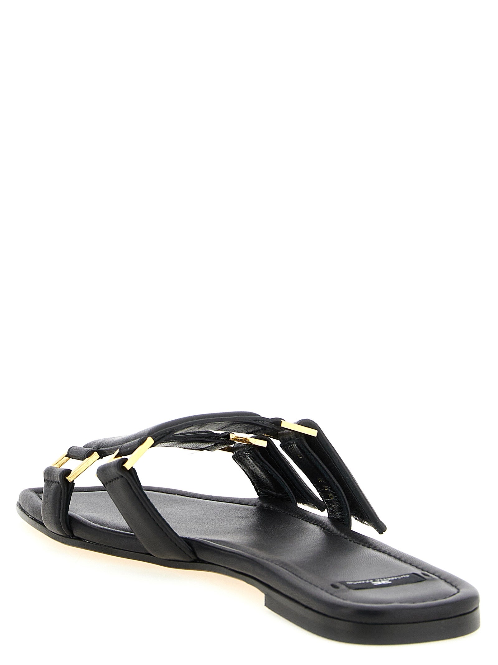Elisabetta Franchi Black Nappa Leather Slides Metallic Logo Straps