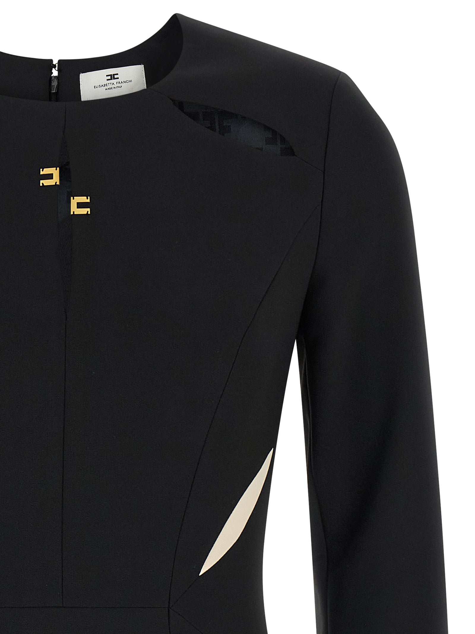 Elisabetta Franchi Logo Mini Dress with Contrast Inserts in Black & Cream