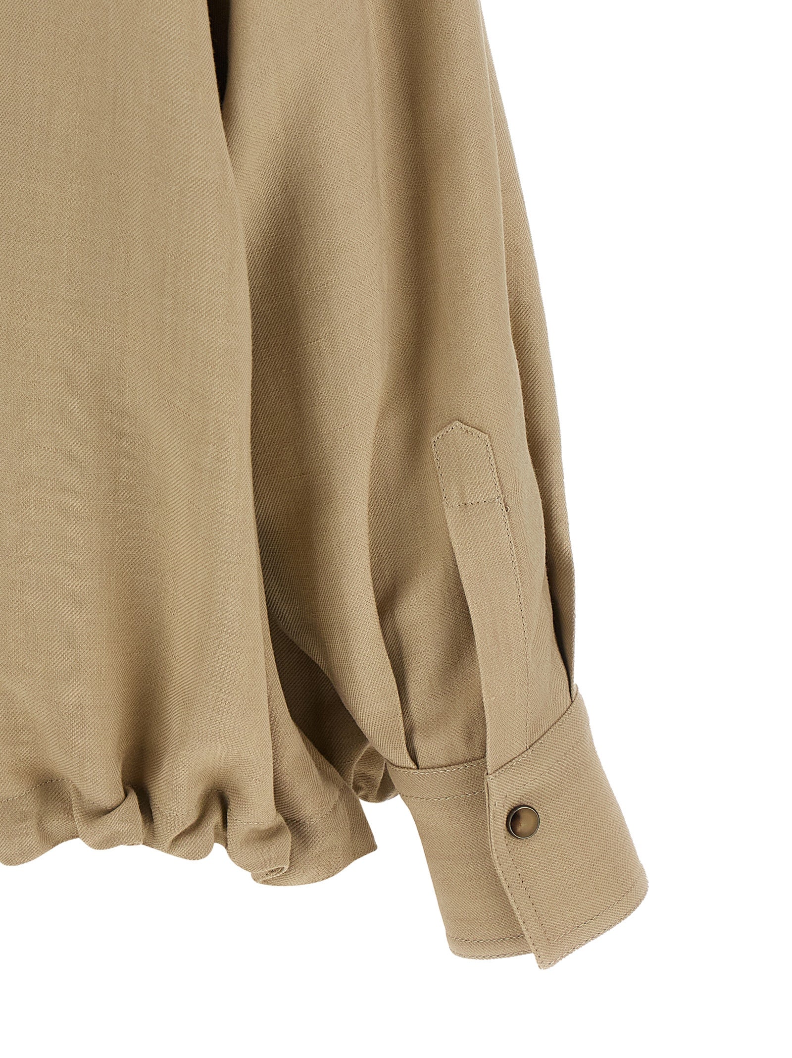 Brunello Cucinelli Beige Viscose Linen Fluid Shirt Snap Button Dropped Shoulder