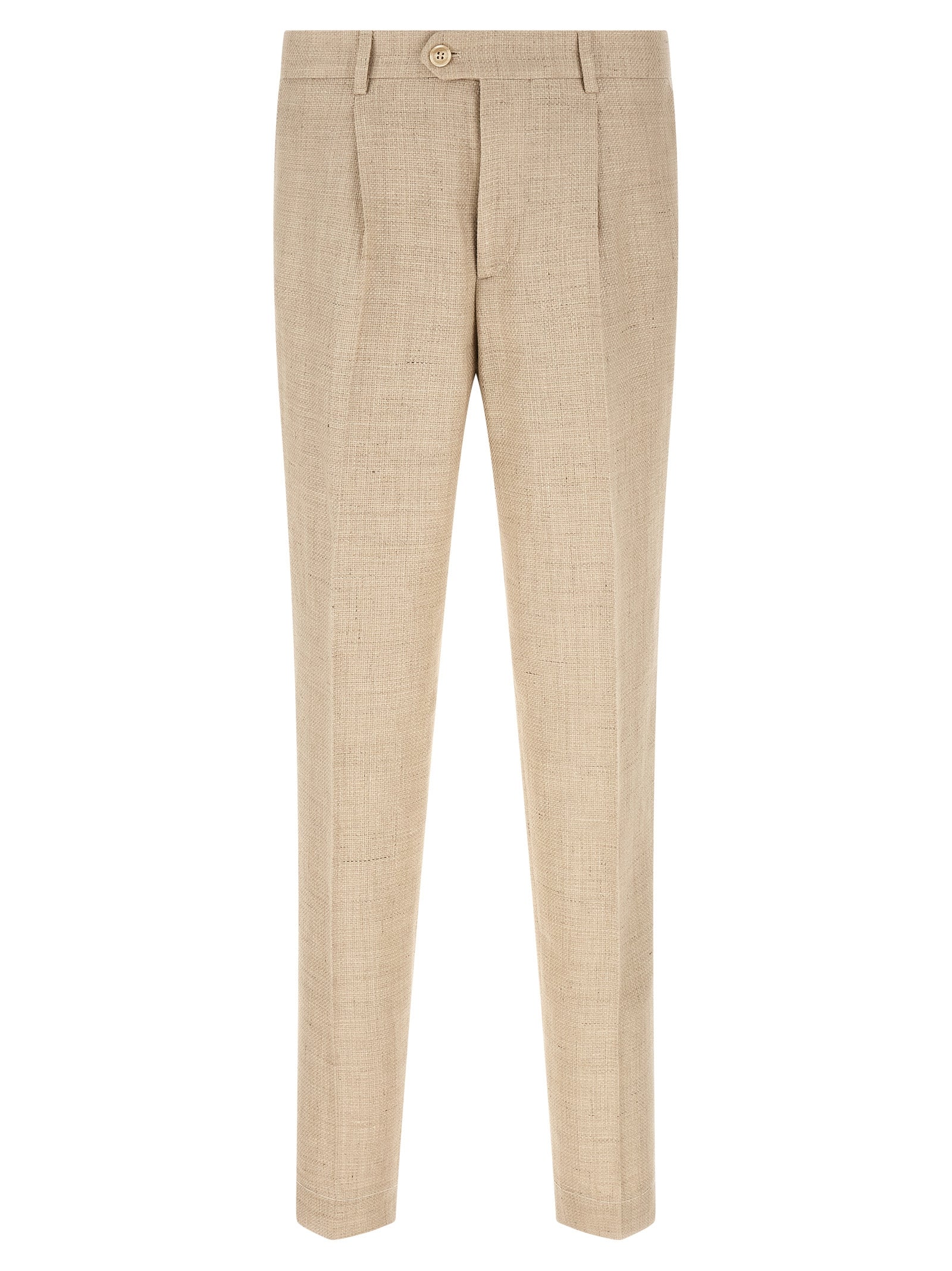 Traje de dos piezas de seda beige