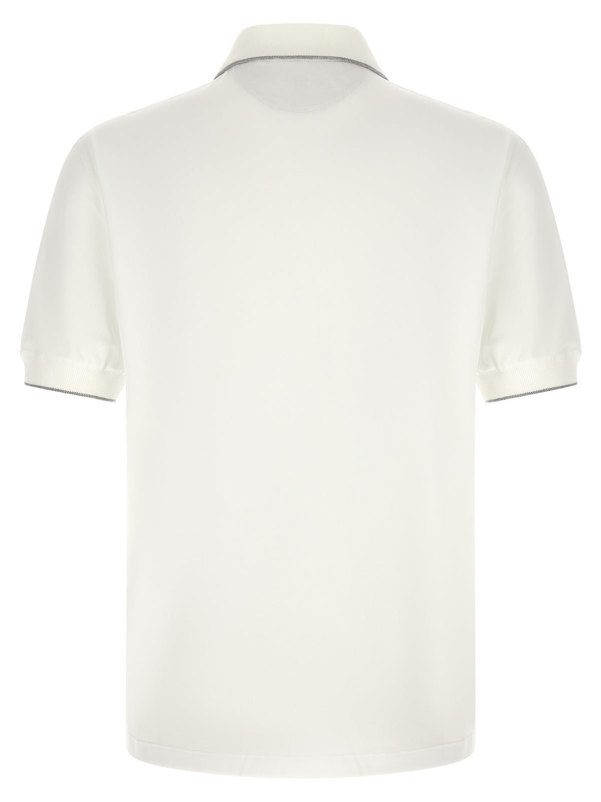 Brunello Cucinelli Techno Piqué Tennis Logo Half-Zip Polo Shirt in White | Made in Italy
