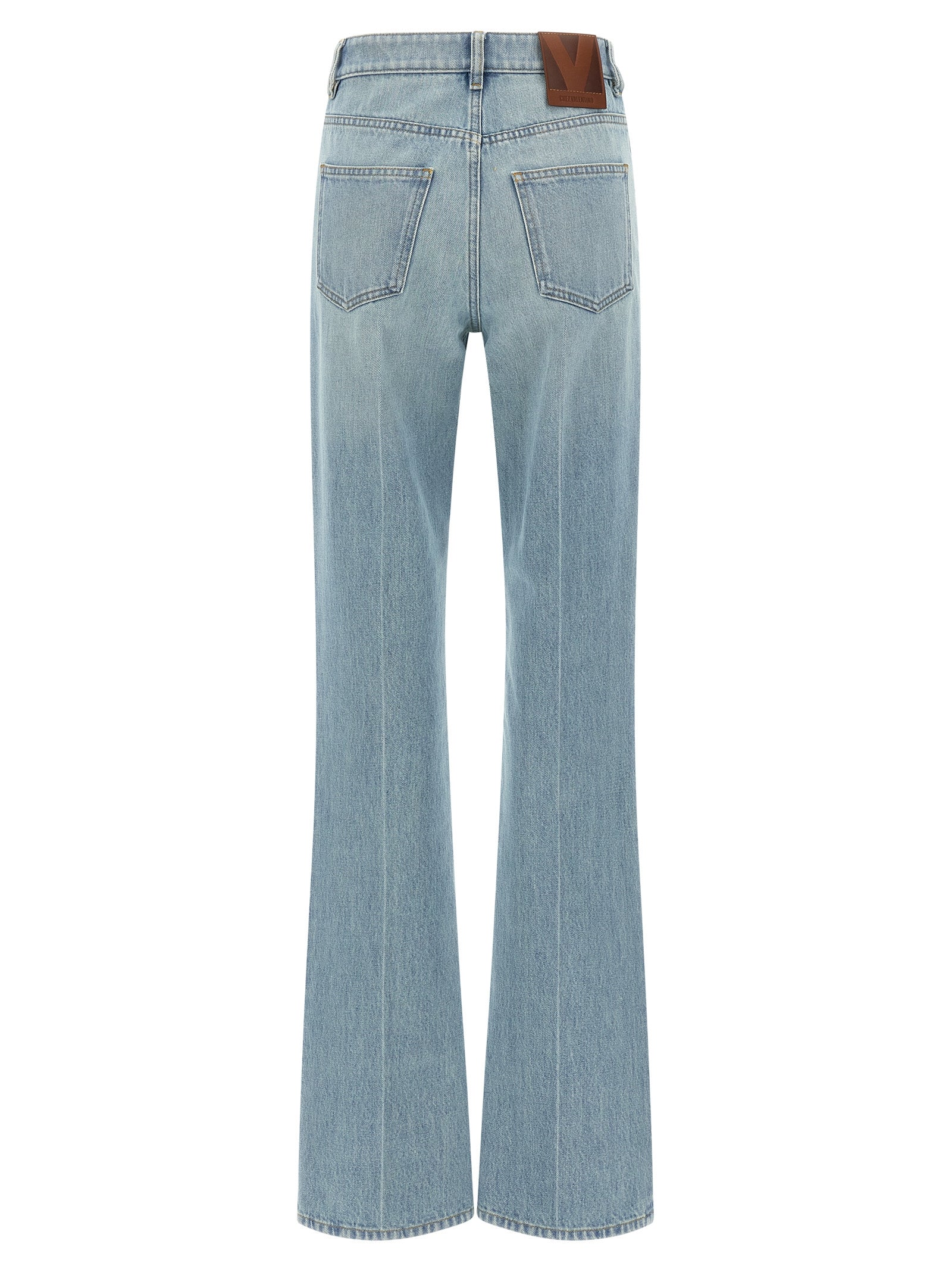 Valentino Garavani Stone-Washed High-Waist Straight Jeans in Light Blue