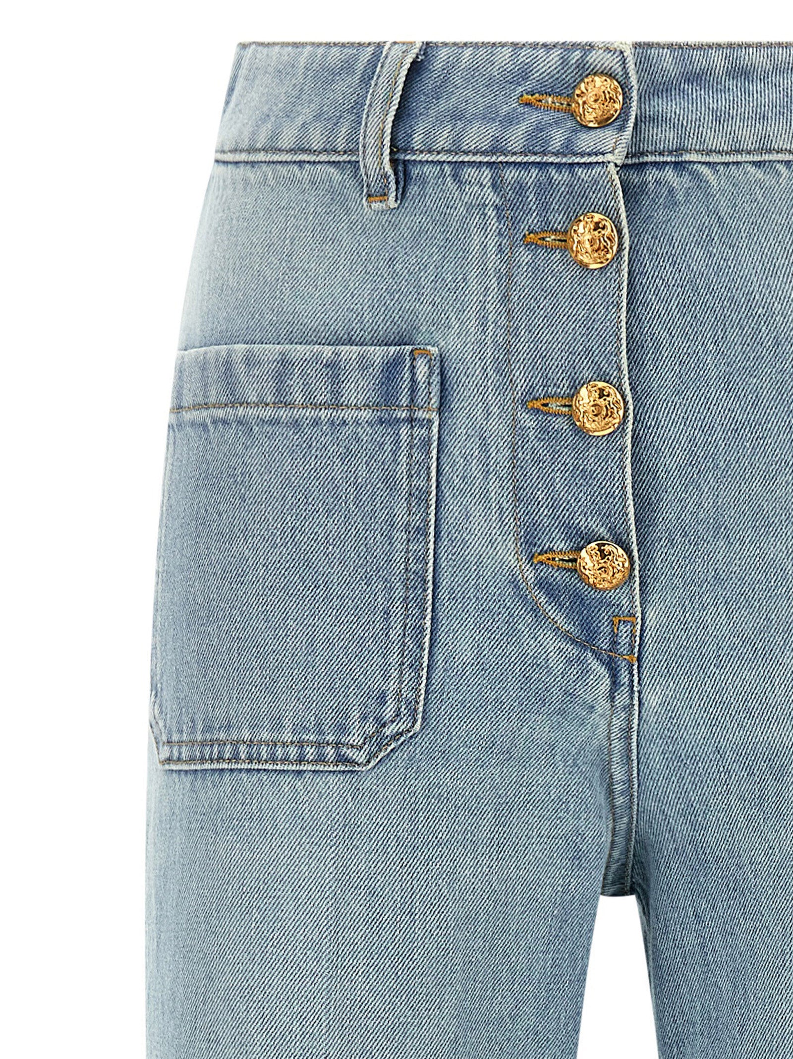 Valentino Garavani Stone-Washed High-Waist Straight Jeans in Light Blue