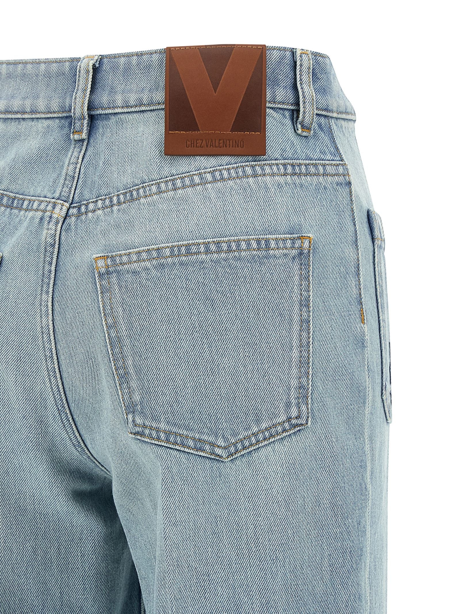 Valentino Garavani Stone-Washed High-Waist Straight Jeans in Light Blue