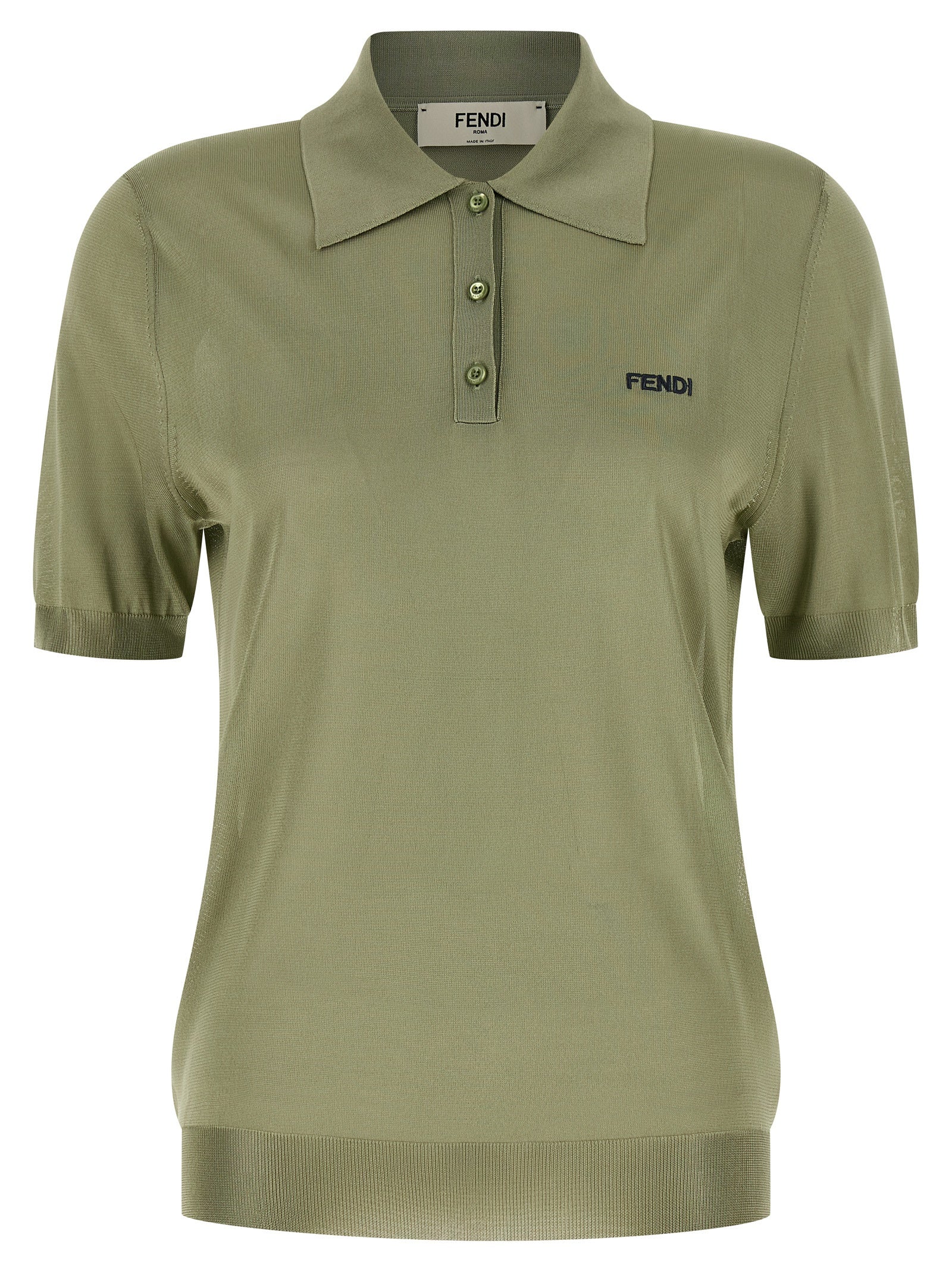 Fendi Contrast Logo Polo Shirt in Green | Made in Italy