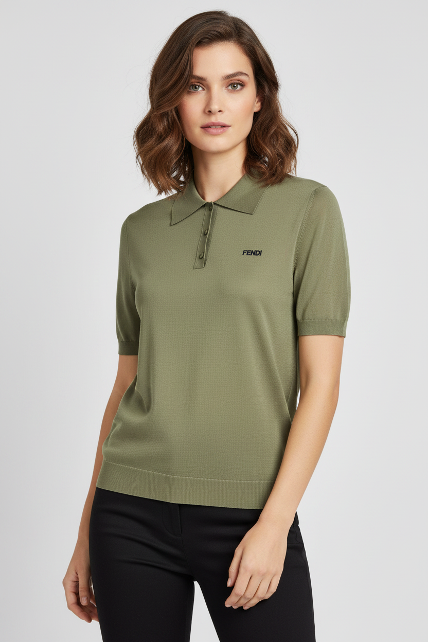 Fendi Contrast Logo Polo Shirt in Green | Made in Italy