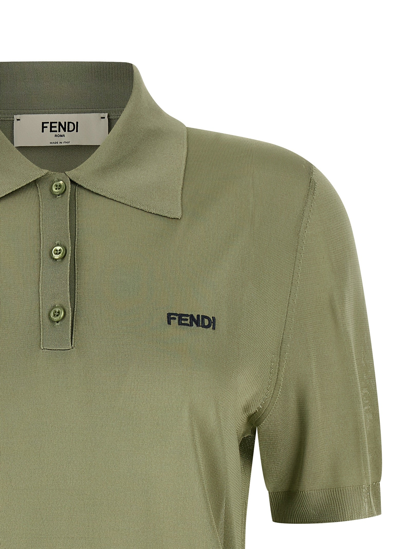 Fendi Contrast Logo Polo Shirt in Green | Made in Italy