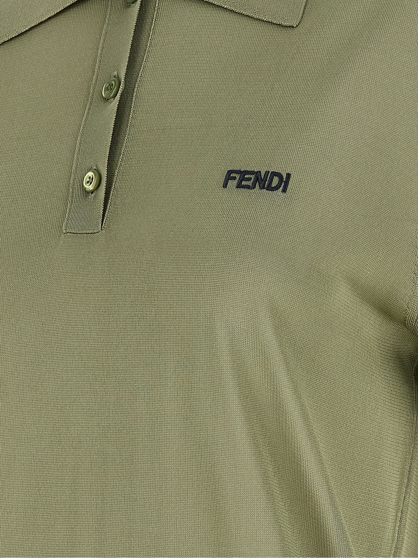 Fendi Contrast Logo Polo Shirt in Green | Made in Italy