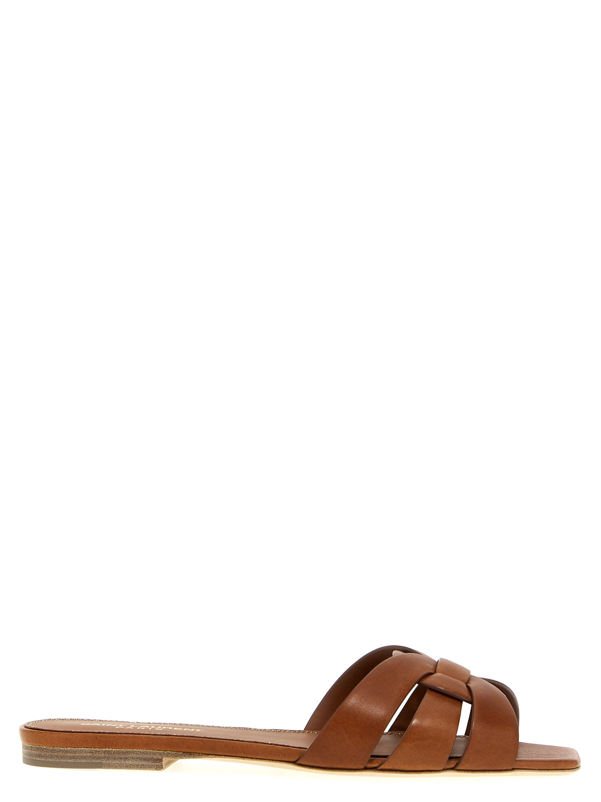 Saint Laurent Tribute Nu Pieds Calfskin Mules in Brown | Made in Italy
