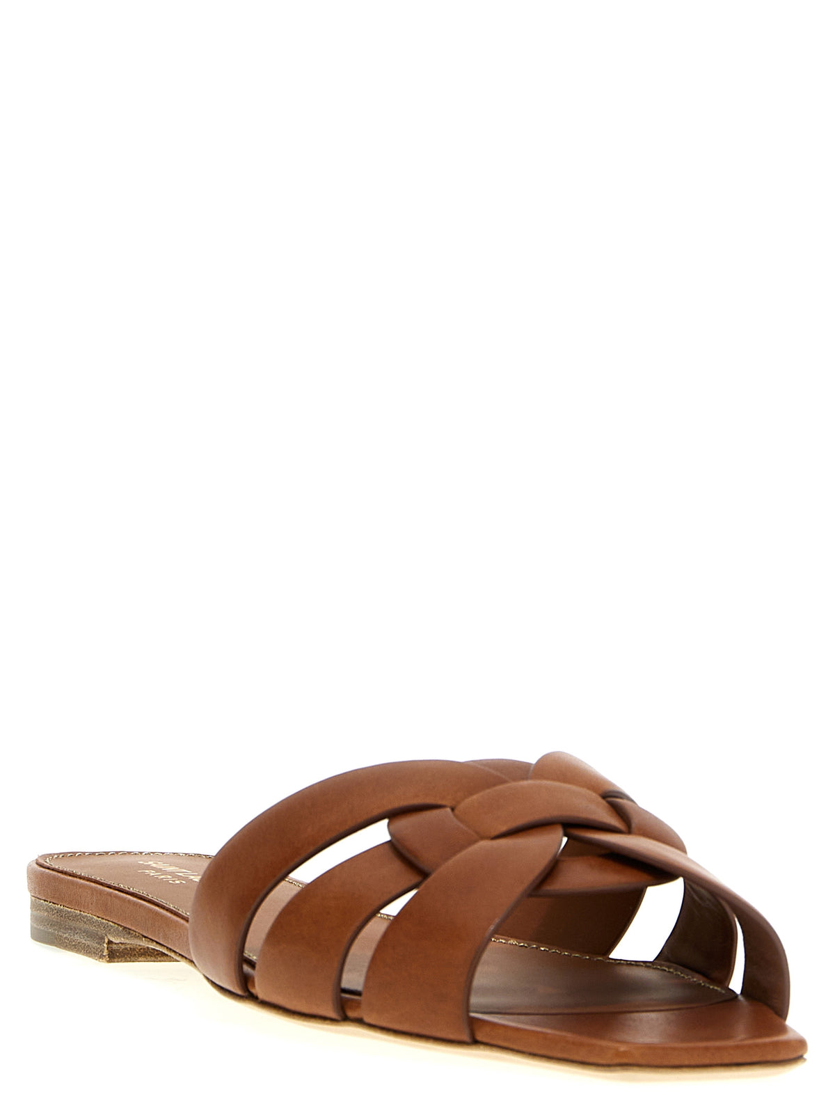 Saint Laurent Tribute Nu Pieds Calfskin Mules in Brown | Made in Italy