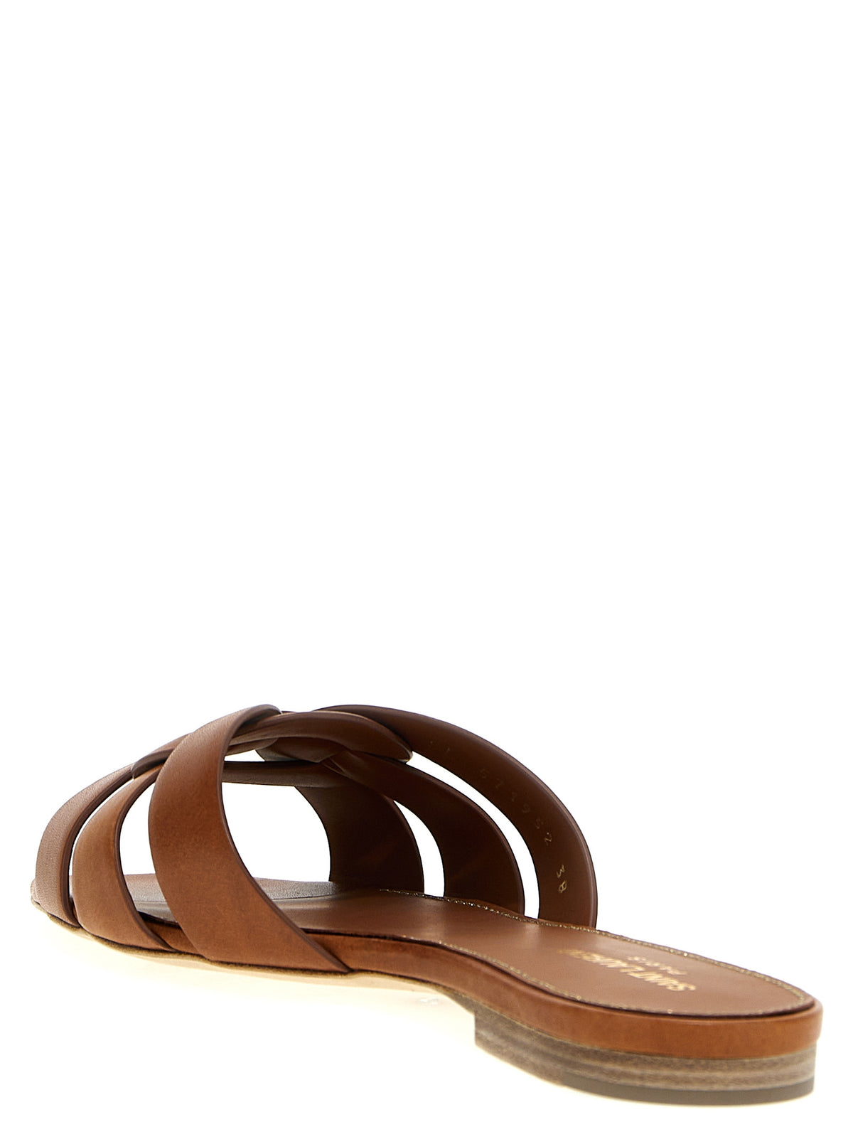 Saint Laurent Tribute Nu Pieds Calfskin Mules in Brown | Made in Italy