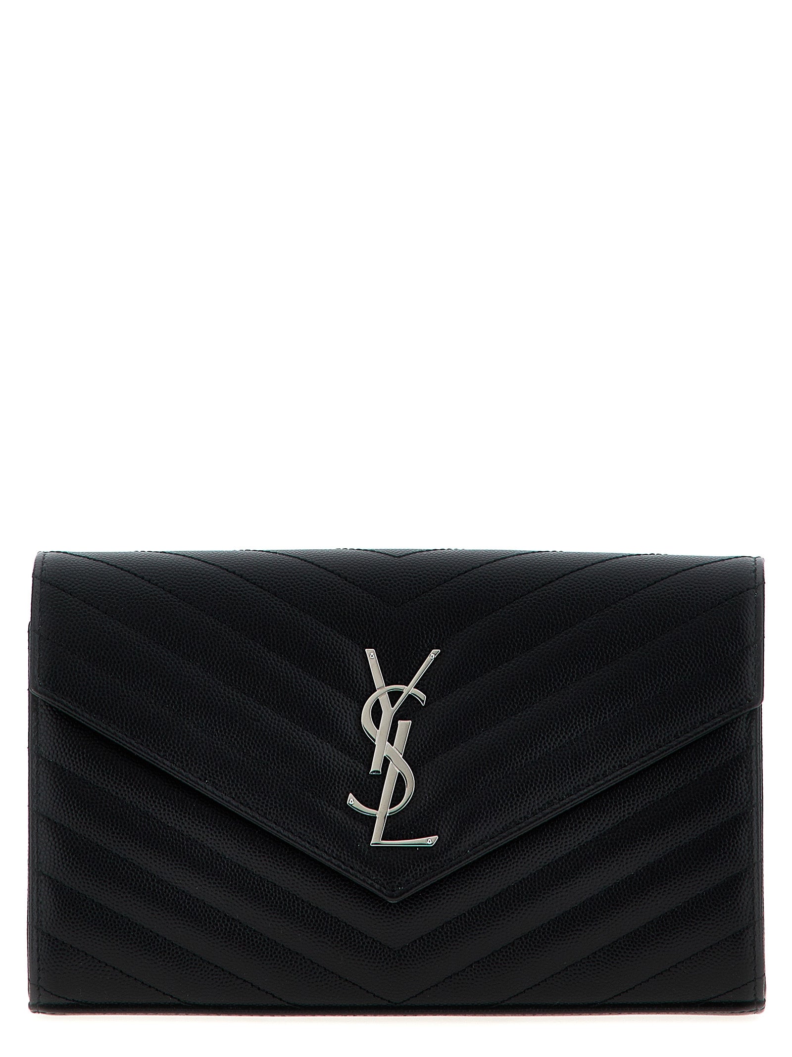 Saint Laurent Cassandre Grain de Poudre Calfskin Clutch Bag in Black