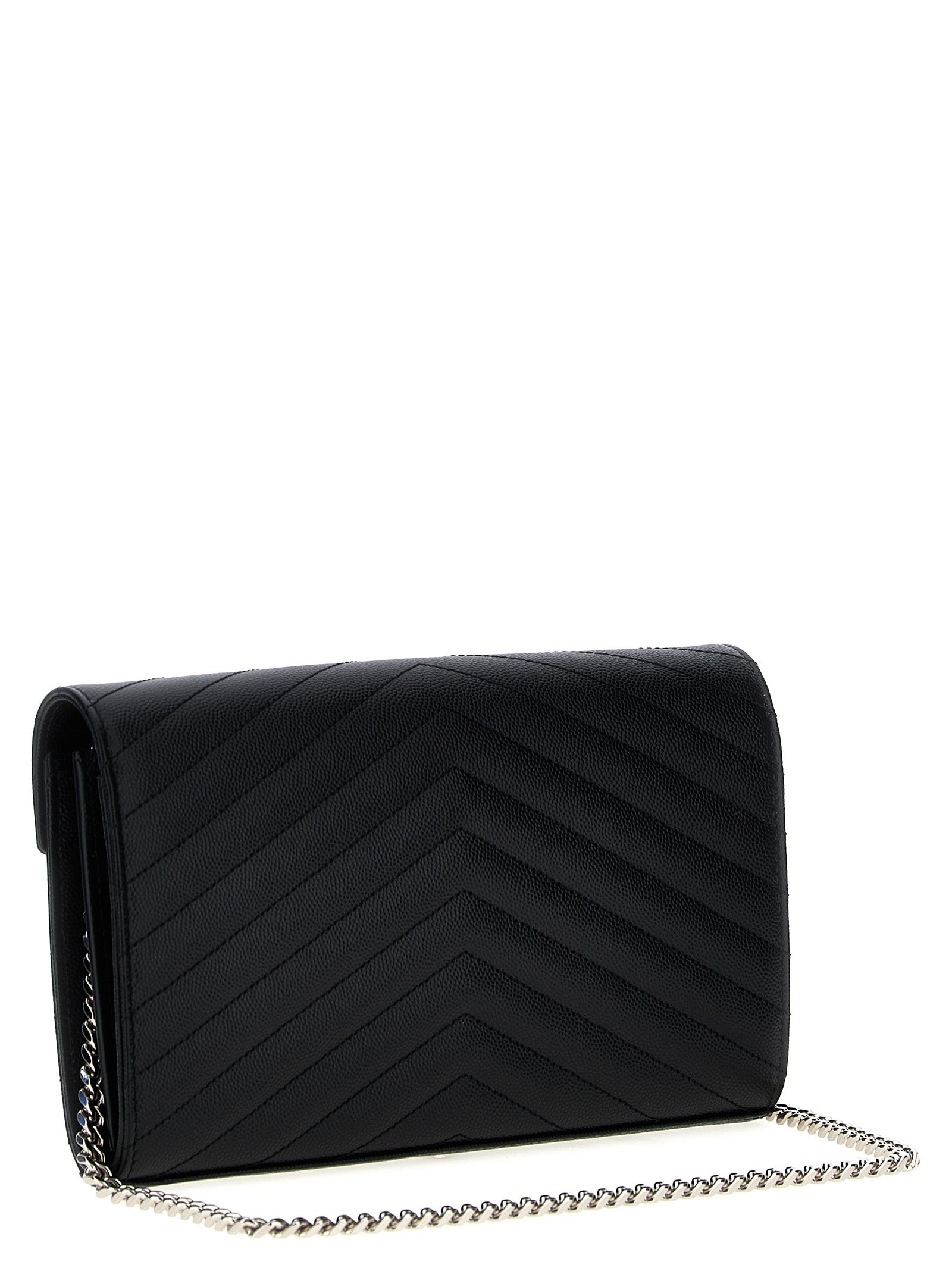 Saint Laurent Cassandre Grain de Poudre Calfskin Clutch Bag in Black