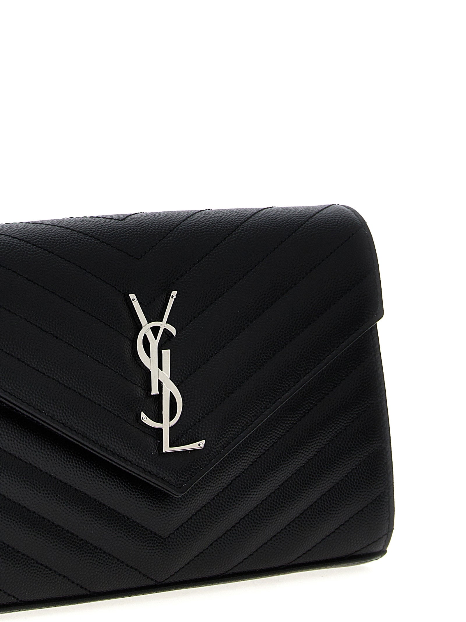 Saint Laurent Cassandre Grain de Poudre Calfskin Clutch Bag in Black