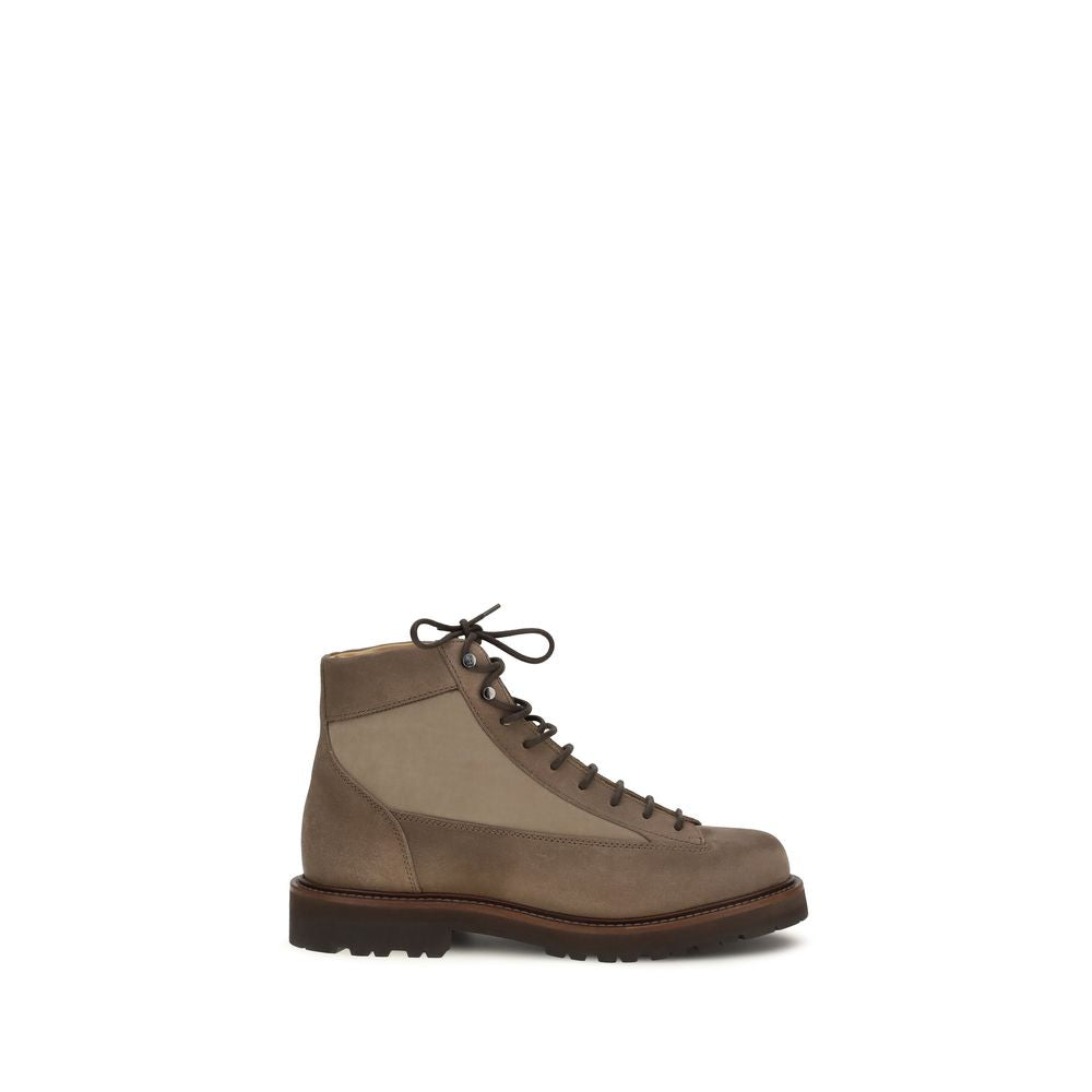 Brunello Cucinelli Brown Suede Calfskin Lace-Up Ankle Boots Lug Sole AW26