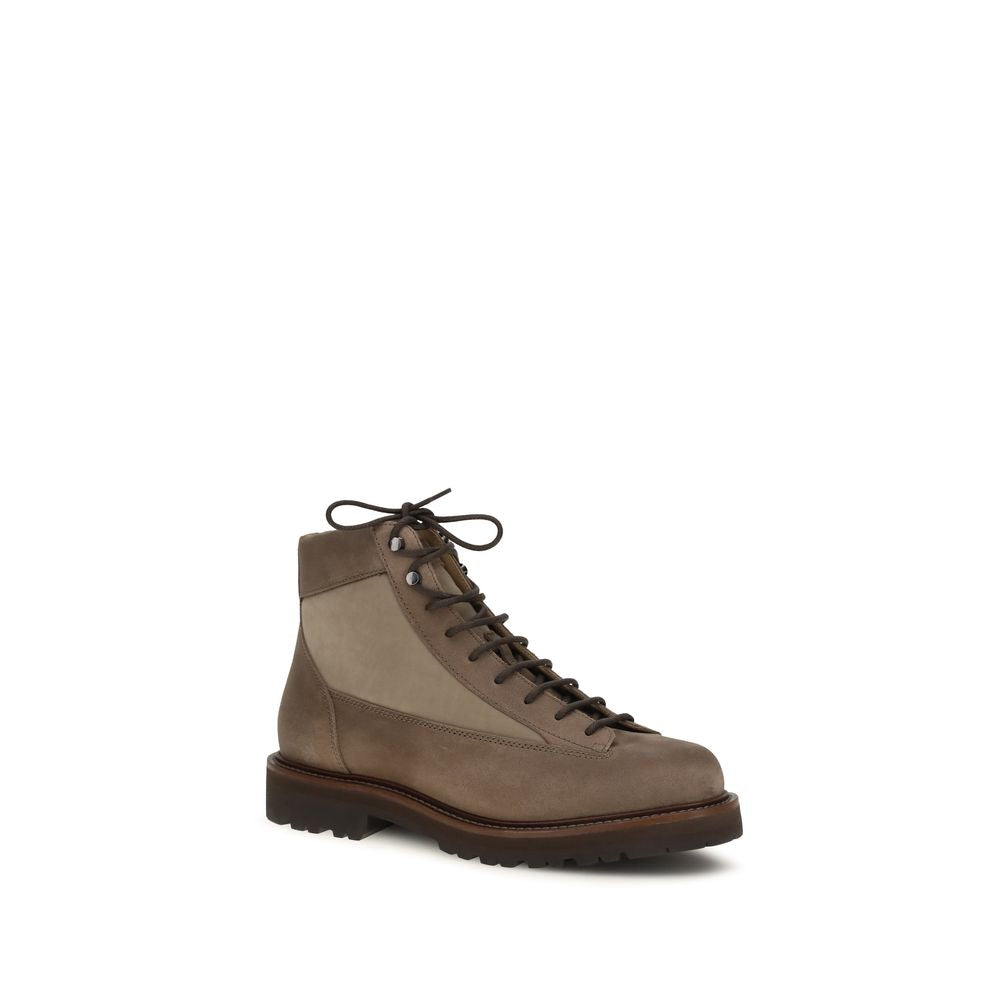 Brunello Cucinelli Brown Suede Calfskin Lace-Up Ankle Boots Lug Sole AW26