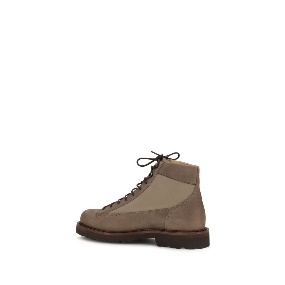Brunello Cucinelli Brown Suede Calfskin Lace-Up Ankle Boots Lug Sole AW26