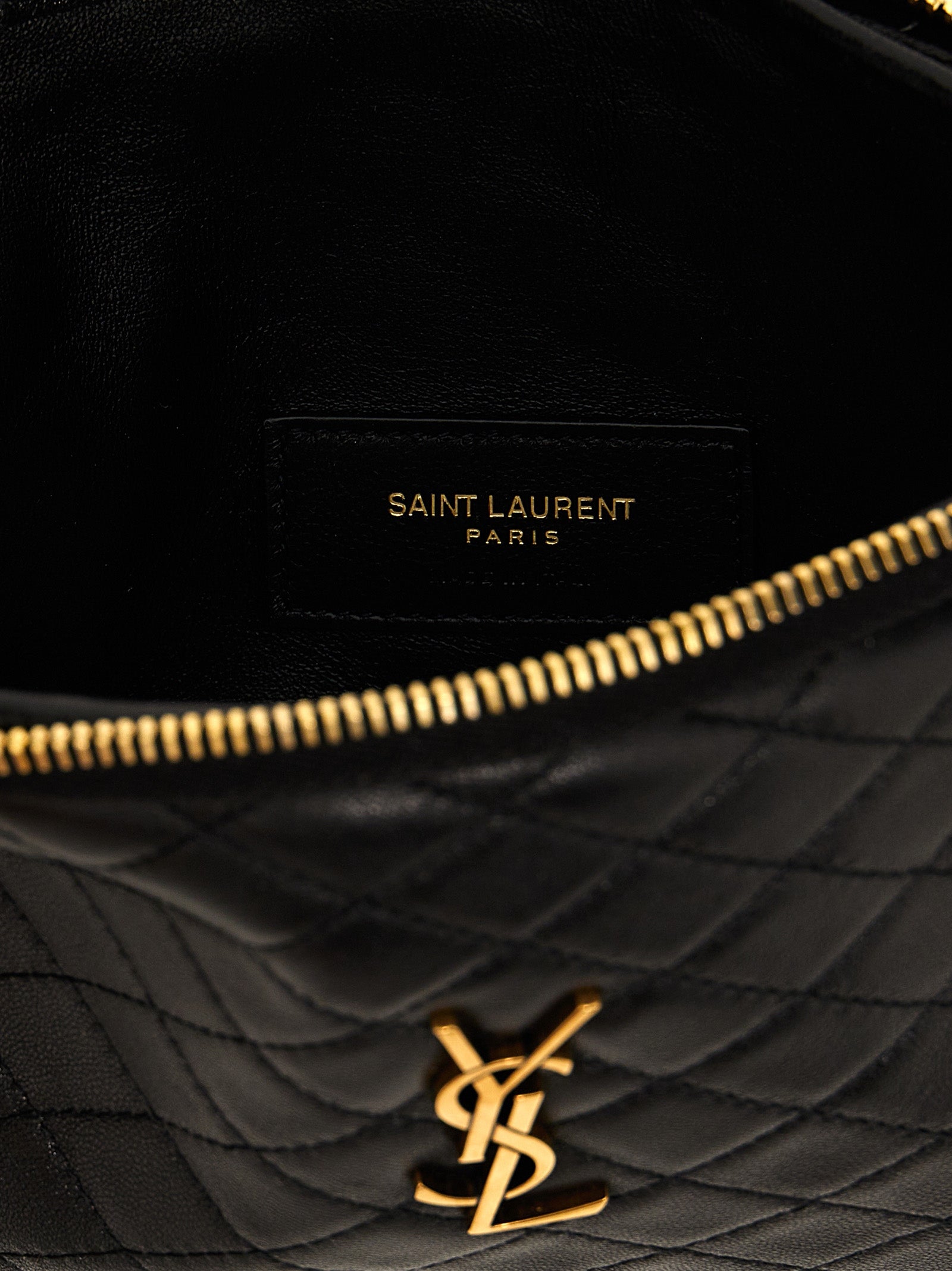 Saint Laurent Gaby Black Quilted Lambskin Crossbody Bag Logo Appliqué Adjustable Strap Women