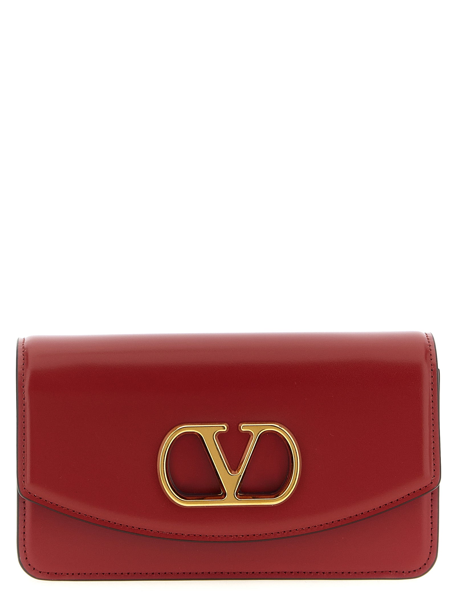 Valentino Garavani 'Vain' Red Calfskin Clutch Bag with Antiqued VLogo & Detachable Straps