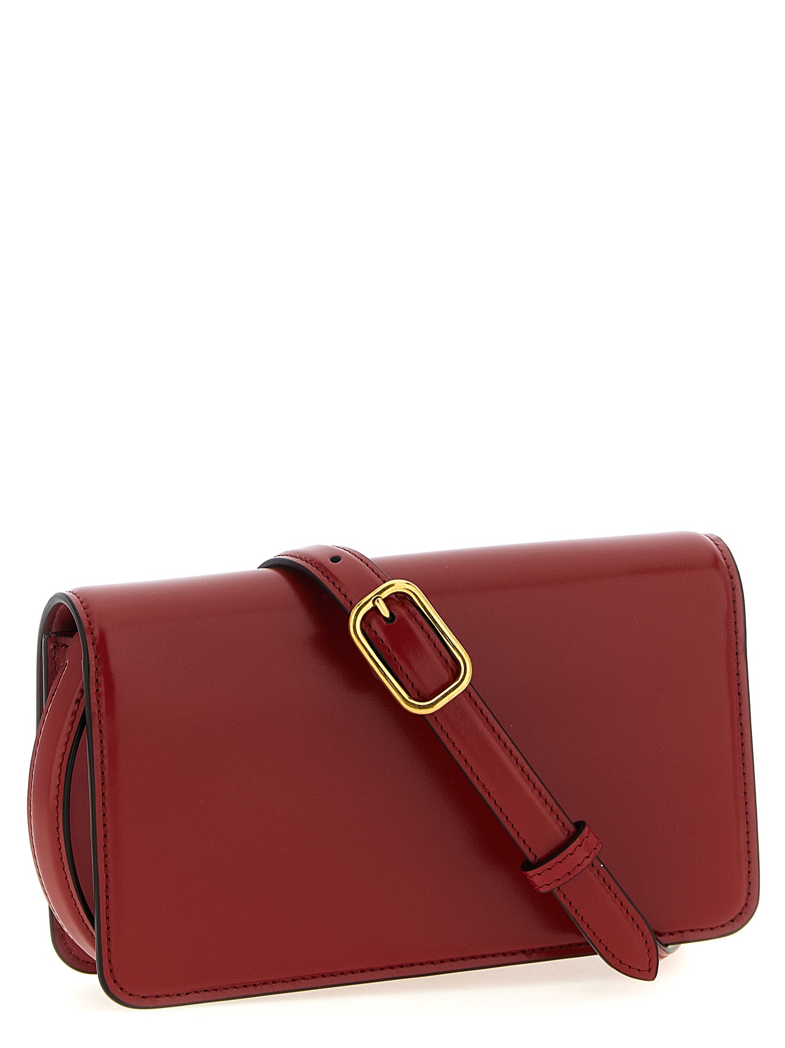 Valentino Garavani 'Vain' Red Calfskin Clutch Bag with Antiqued VLogo & Detachable Straps