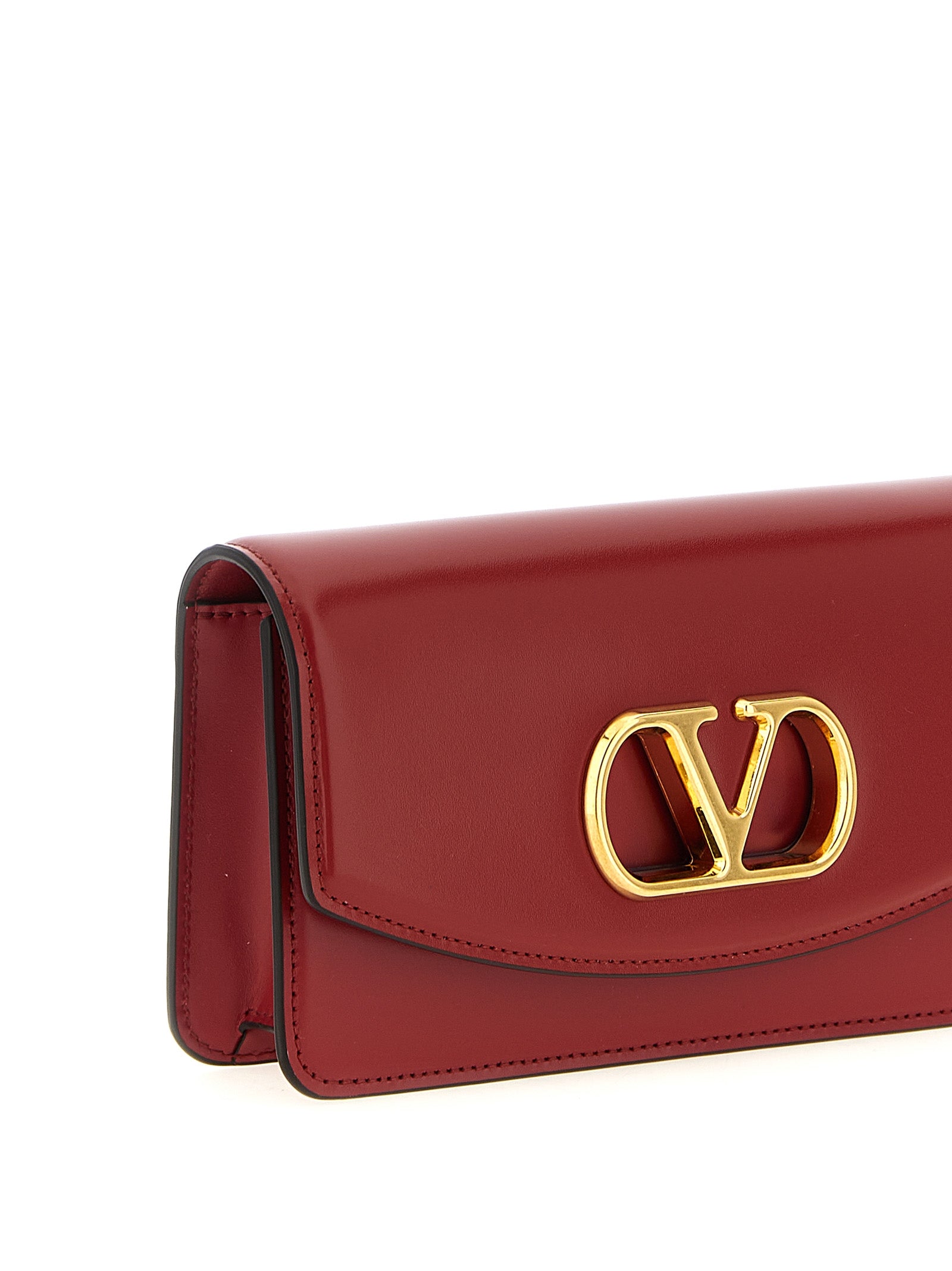 Valentino Garavani 'Vain' Red Calfskin Clutch Bag with Antiqued VLogo & Detachable Straps