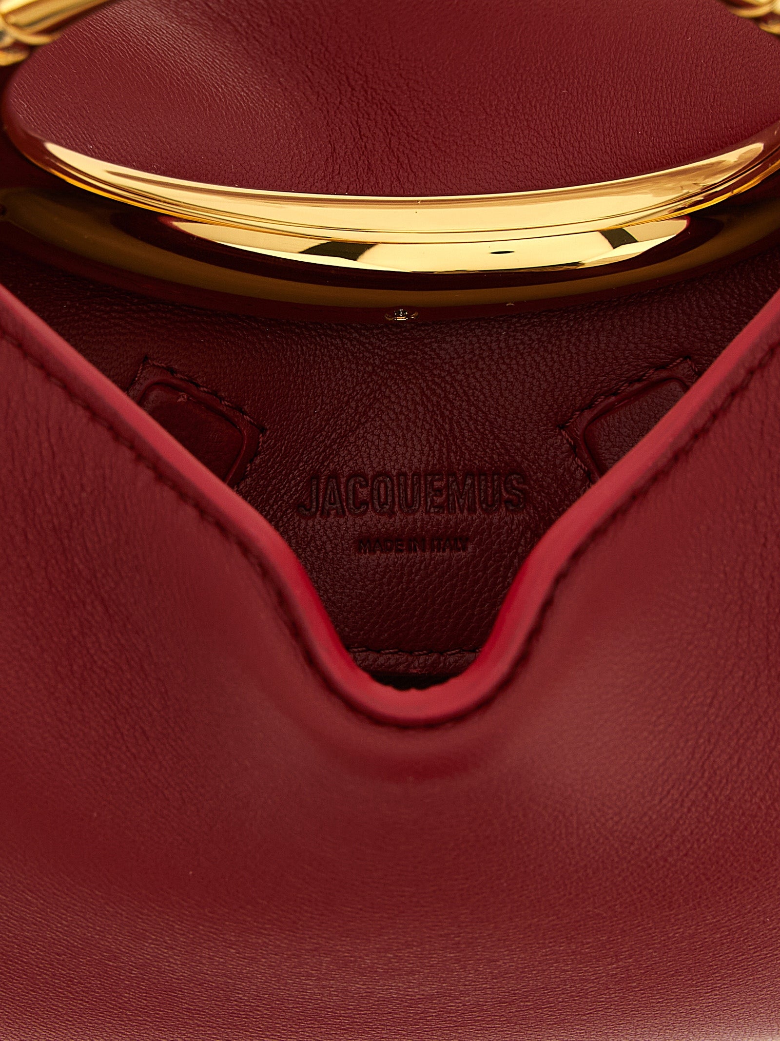 Jacquemus 'Le Petit Calino' Red Lamb Leather Handbag with Metal Ring Handle