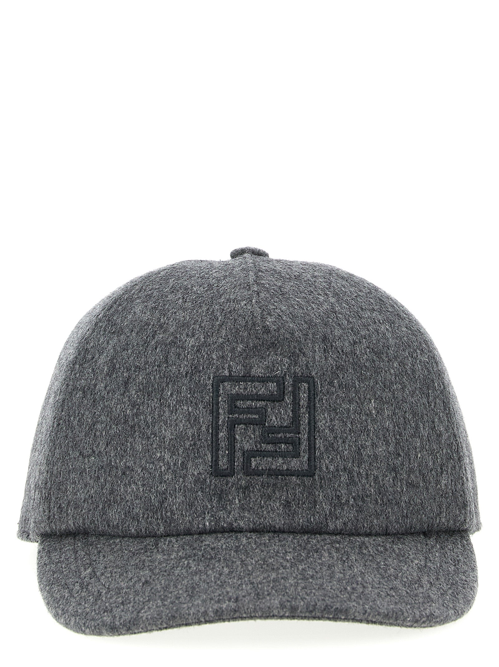 Fendi Gray Wool & Cashmere Baseball Cap FF Embroidery