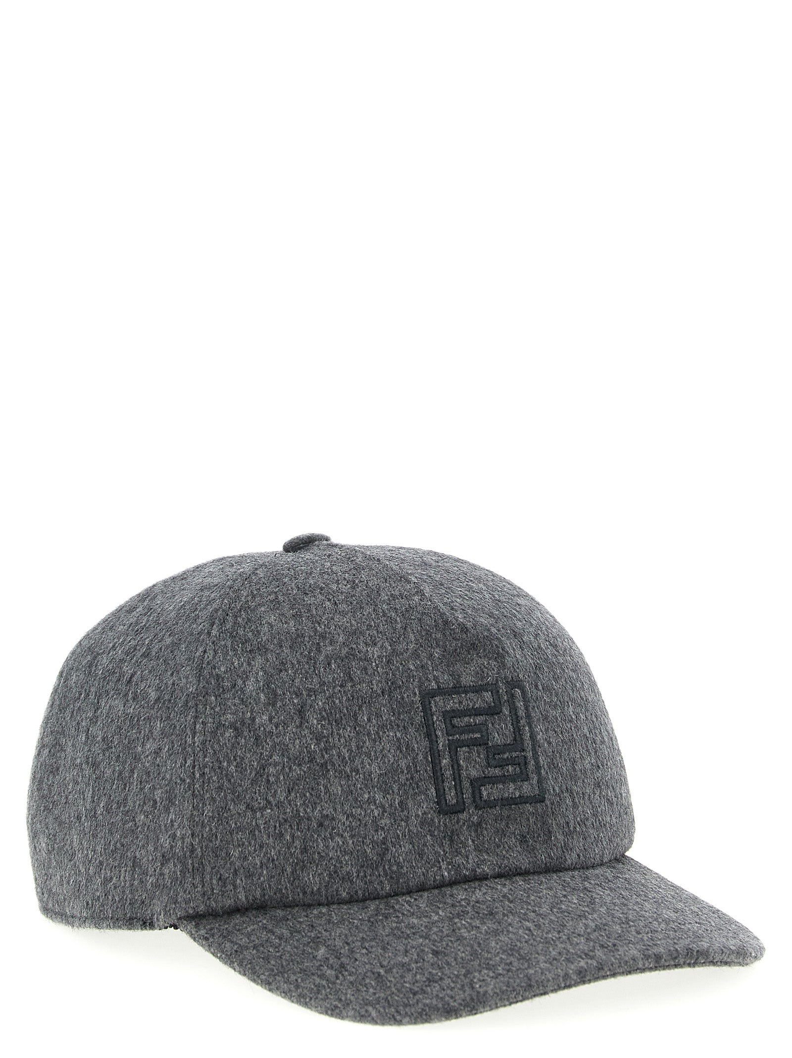Fendi Gray Wool & Cashmere Baseball Cap FF Embroidery