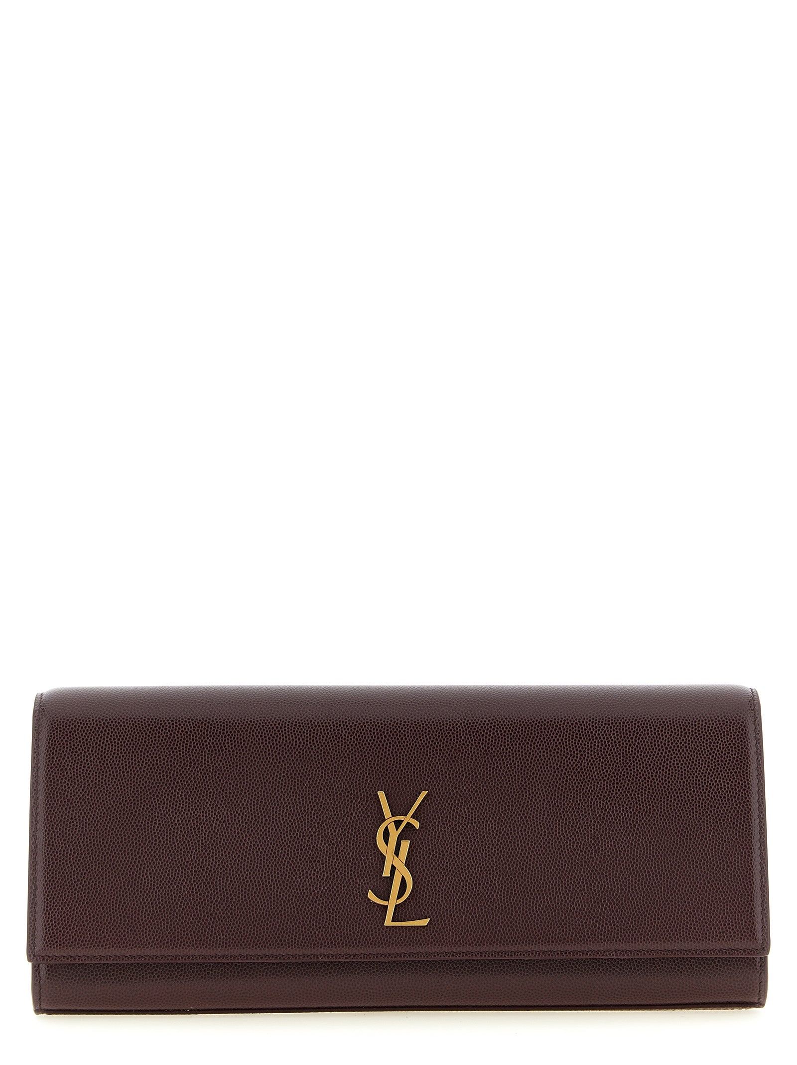 Saint Laurent Kate Grain de Poudre Leather Clutch in Bordeaux | Made in Italy